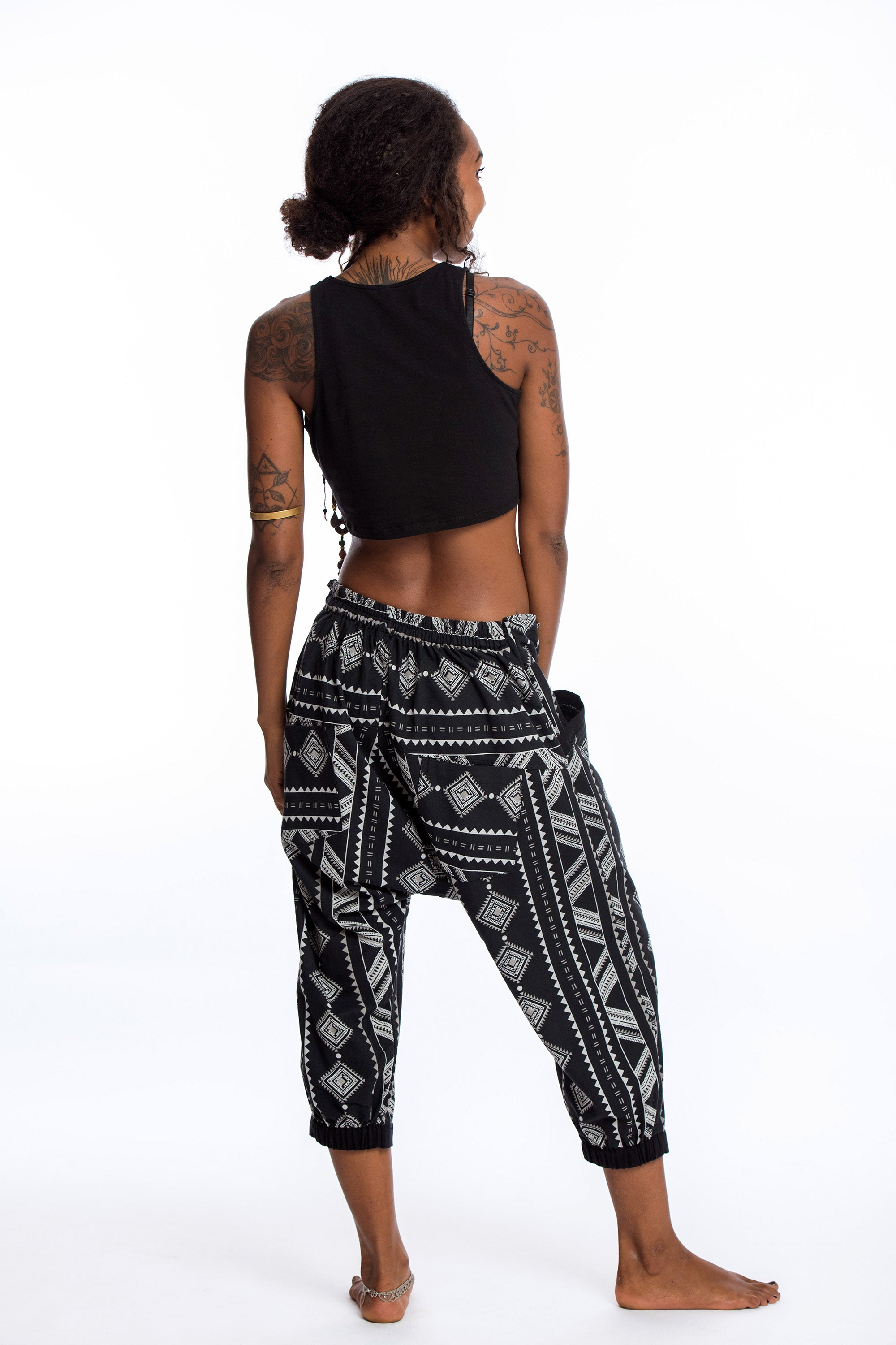 Diamonds Women's Harem Pants with Faux Buttons in Black
