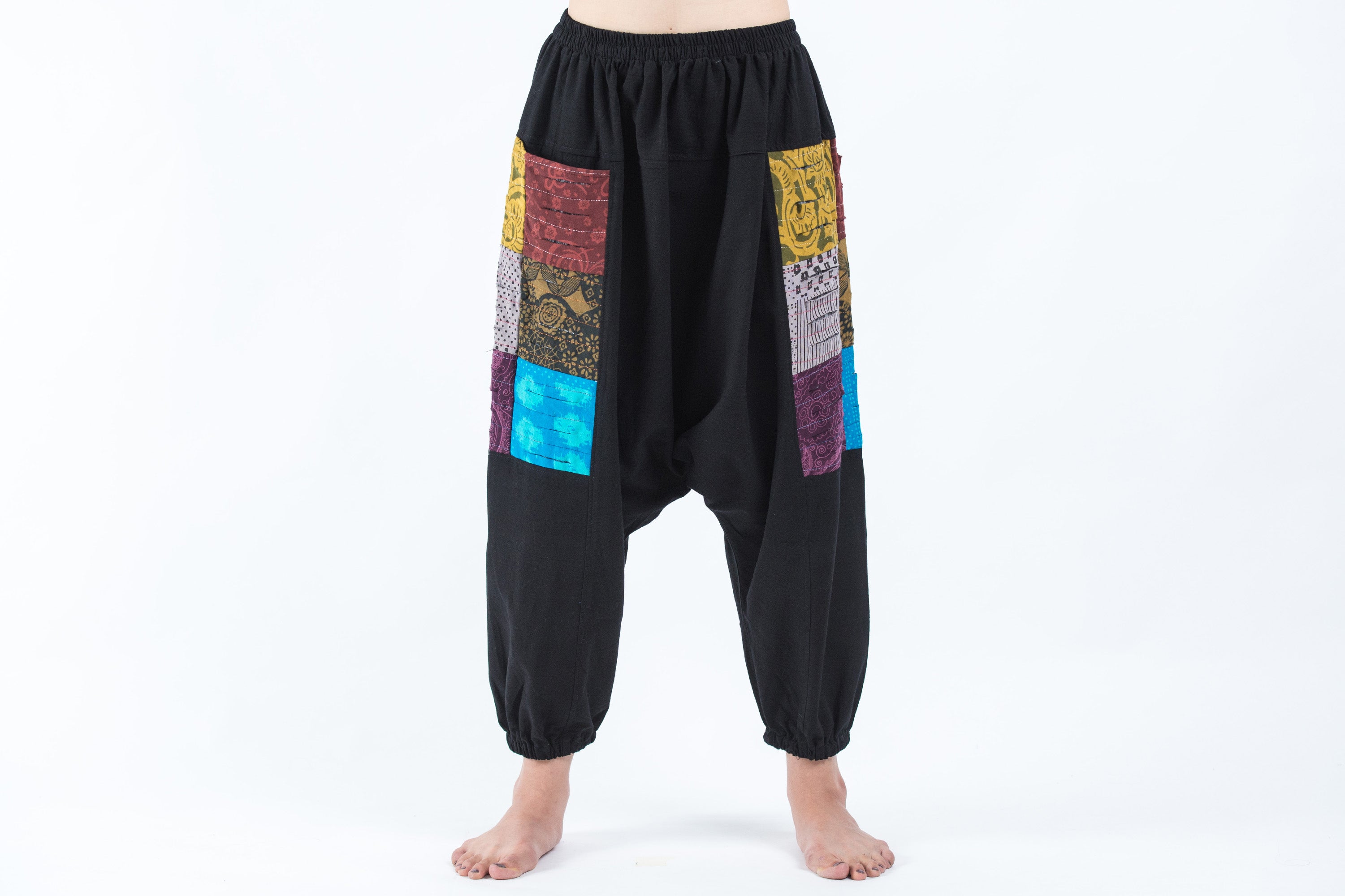 Ripped Patchwork Cotton Women's Harem Pants In Black