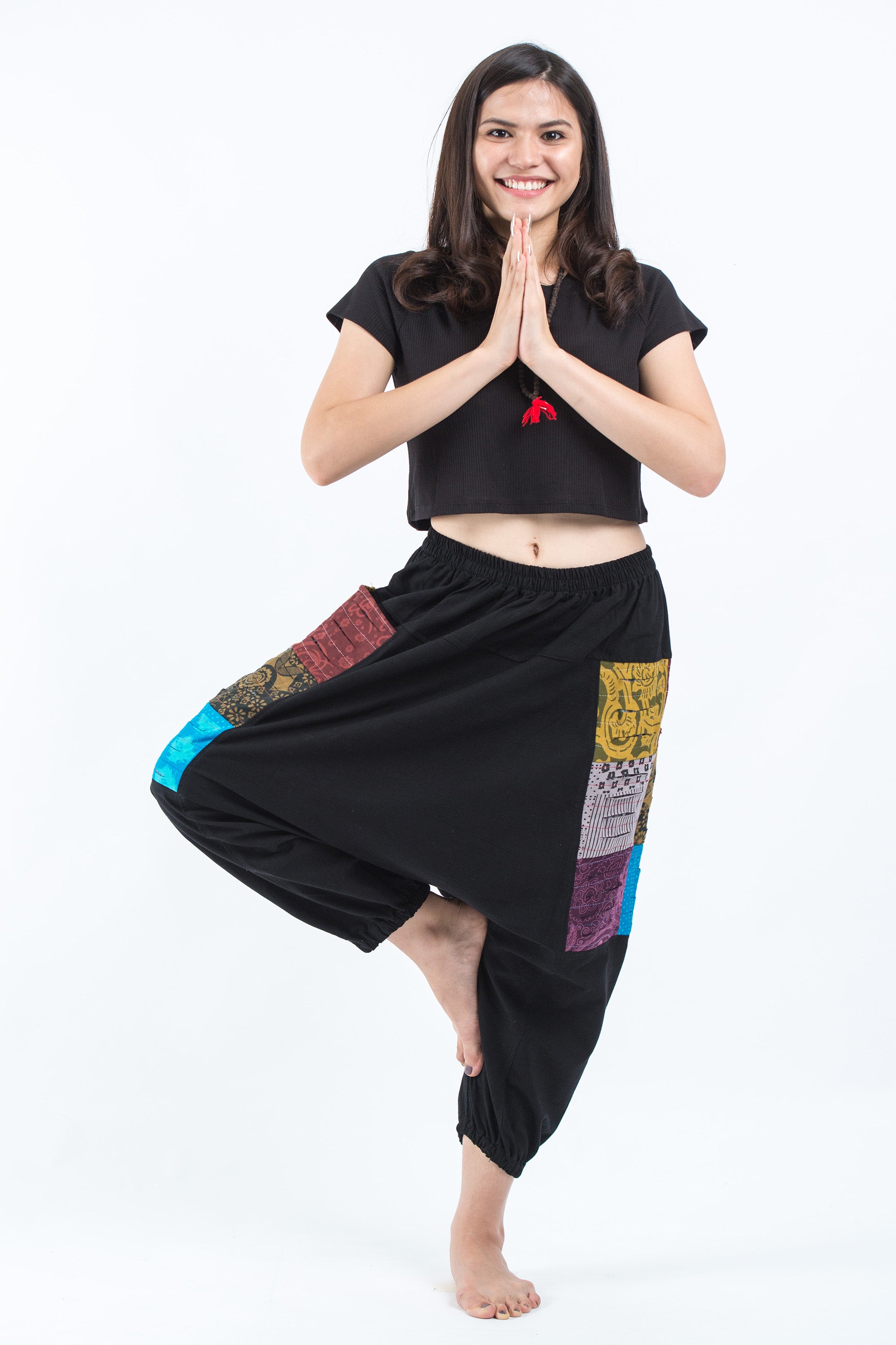 Ripped Patchwork Cotton Women's Harem Pants In Black