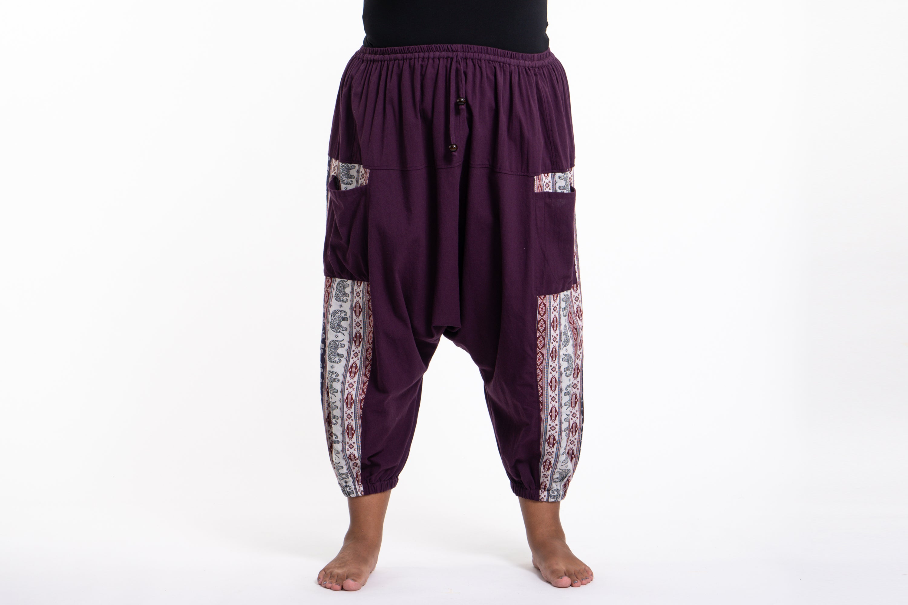 Plus Size Elephant Aztec Cotton Women's Harem Pants in Purple