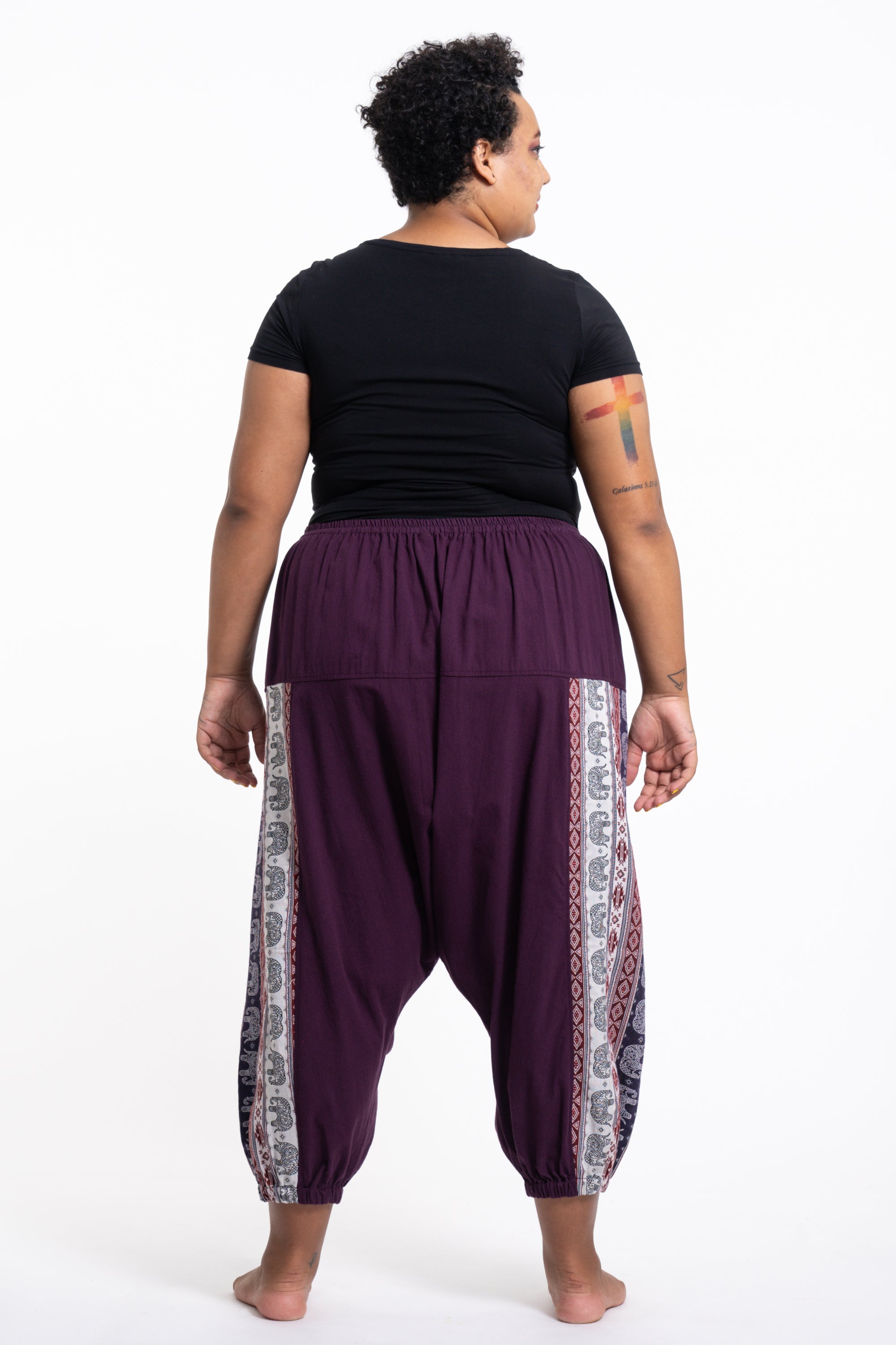 Plus Size Elephant Aztec Cotton Women's Harem Pants in Purple