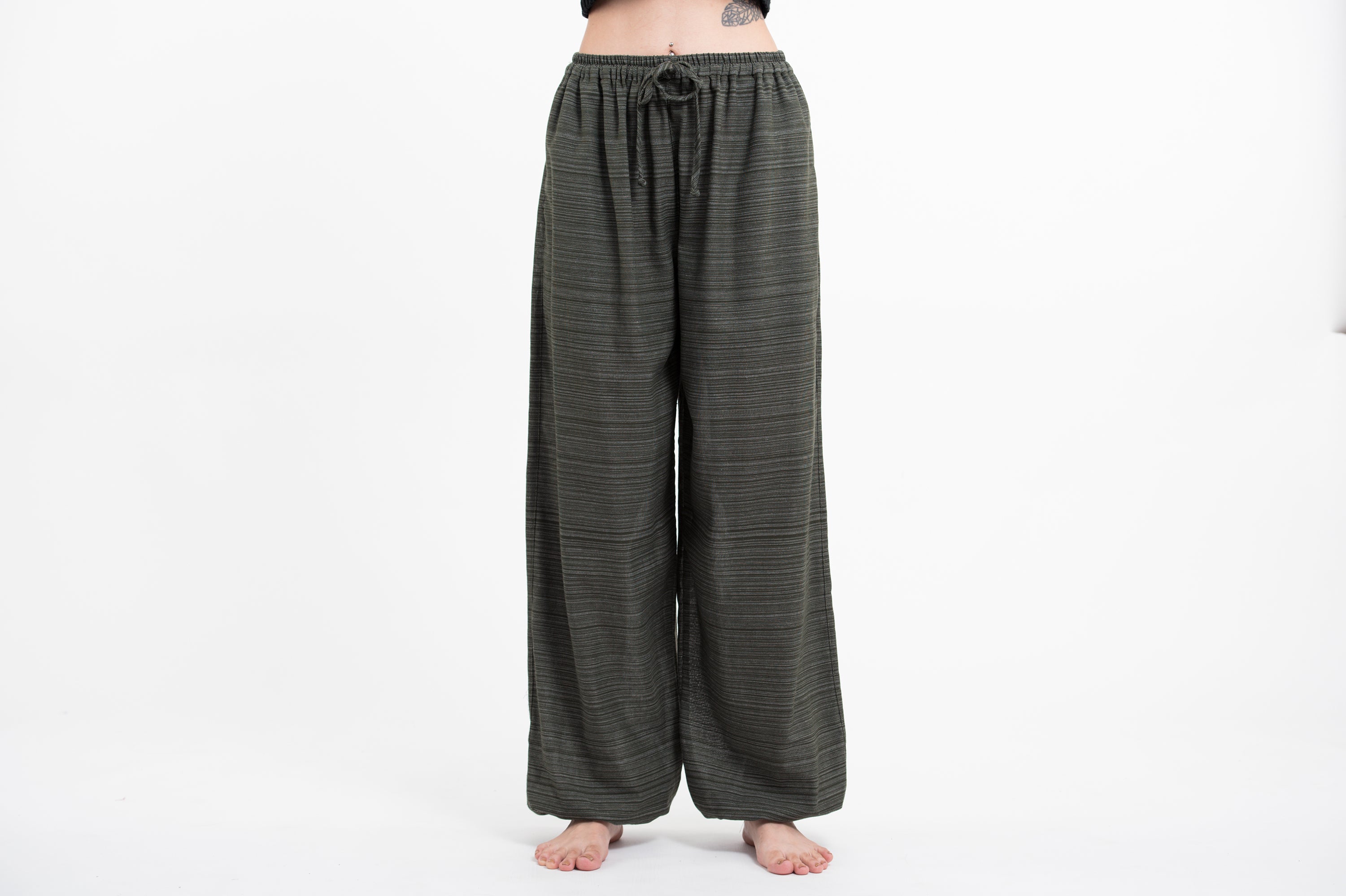 Drawstring Pinstripe Women's Pants in Green