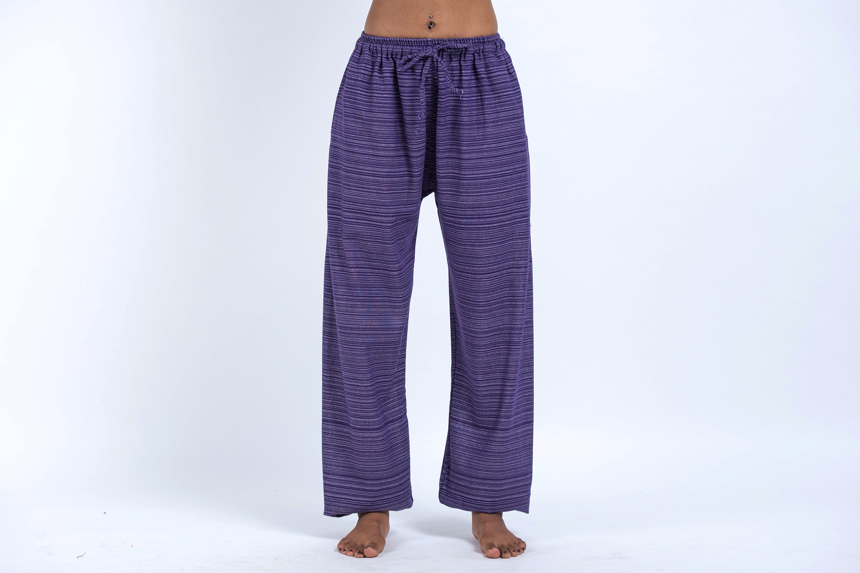 Drawstring Pinstripe Women's Pants in Violet