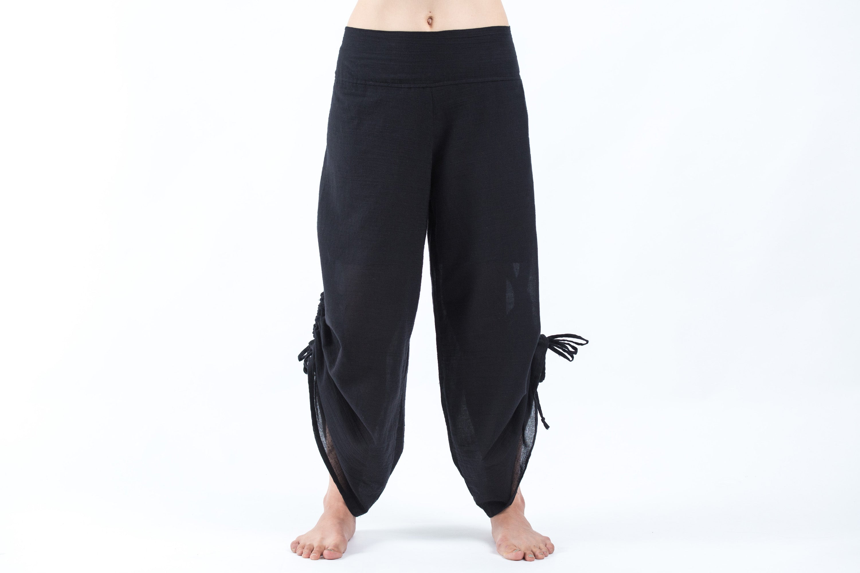 Women's Cotton Side Drawstring Palazzo Pants in Black