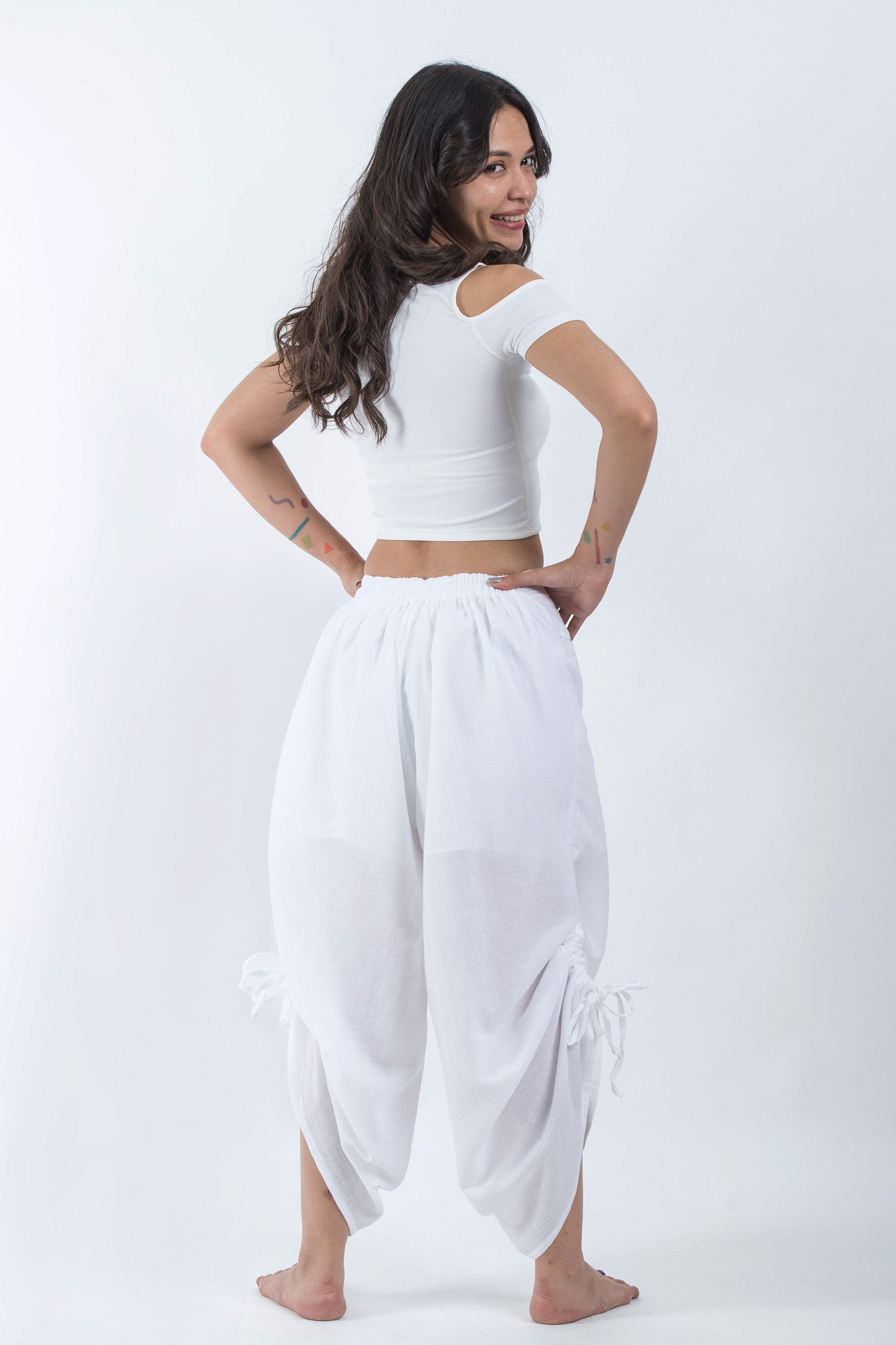Women's Cotton Wrap Palazzo Pants in Solid White – Harem Pants