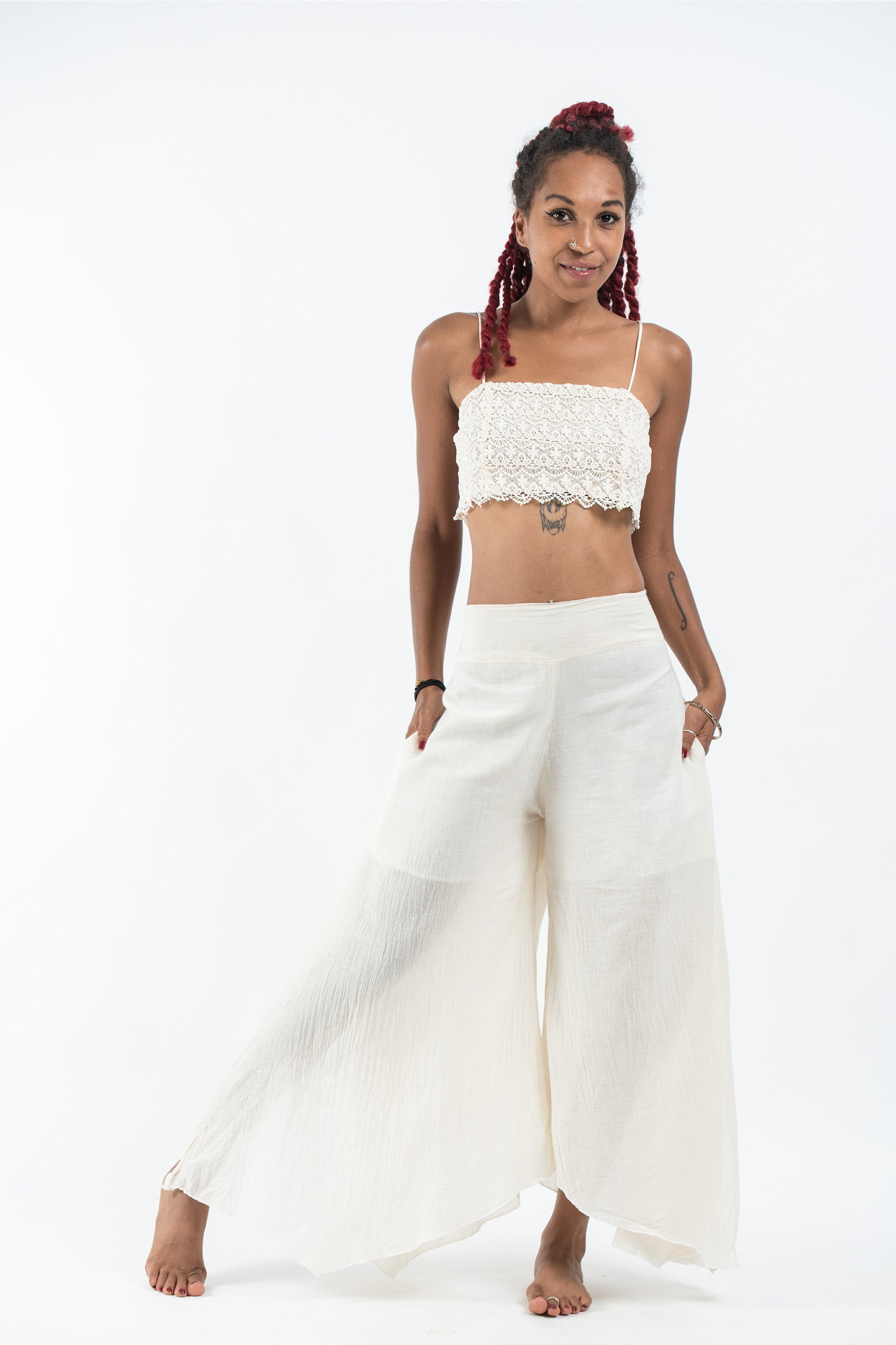 Women's Cotton Tinkerbell Palazzo Pants in Off White