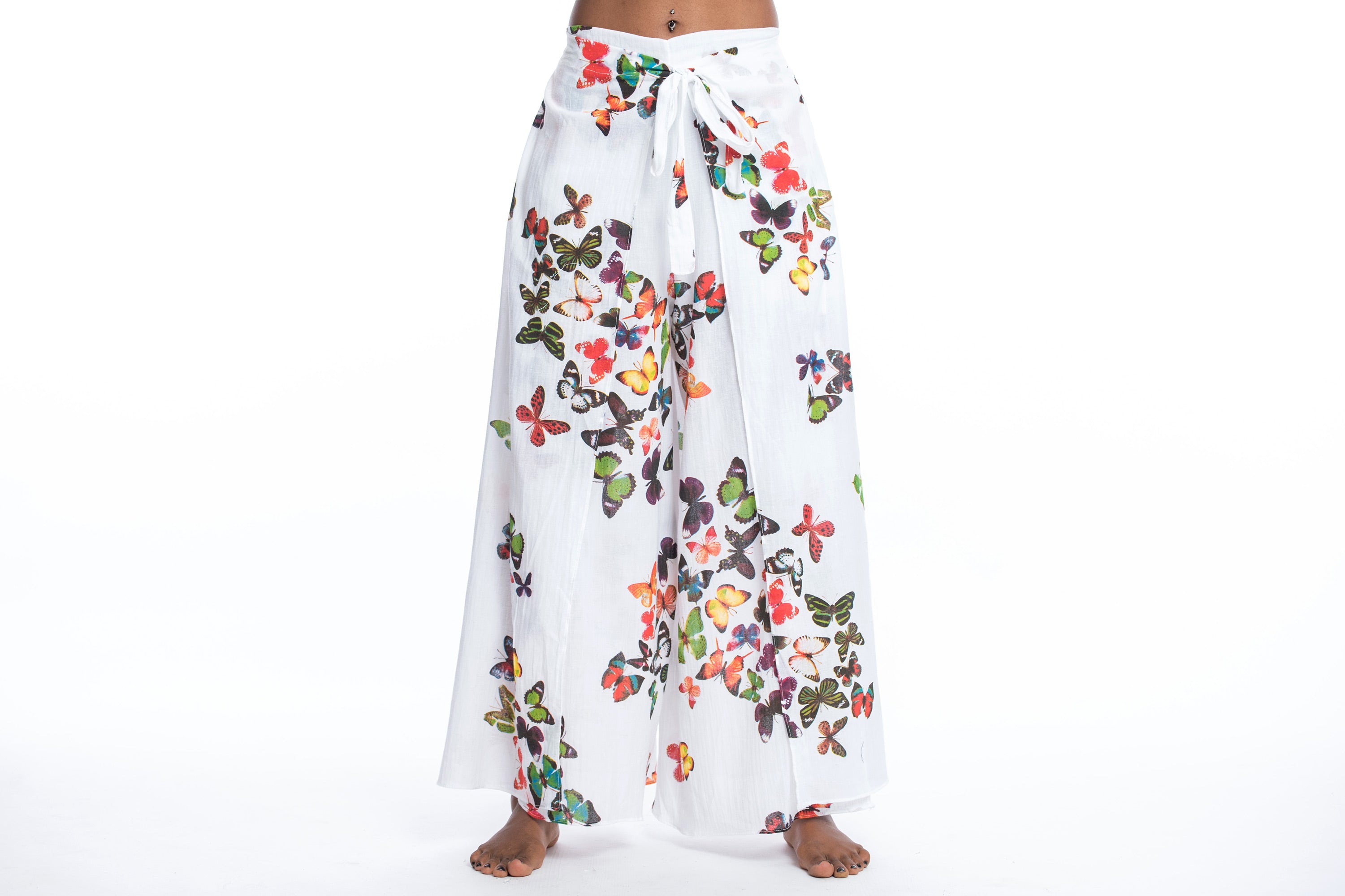 Women's Cotton Wrap Palazzo Pants in Butterflies Pink