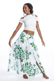 Women's Cotton Wrap Palazzo Pants in Butterflies Green