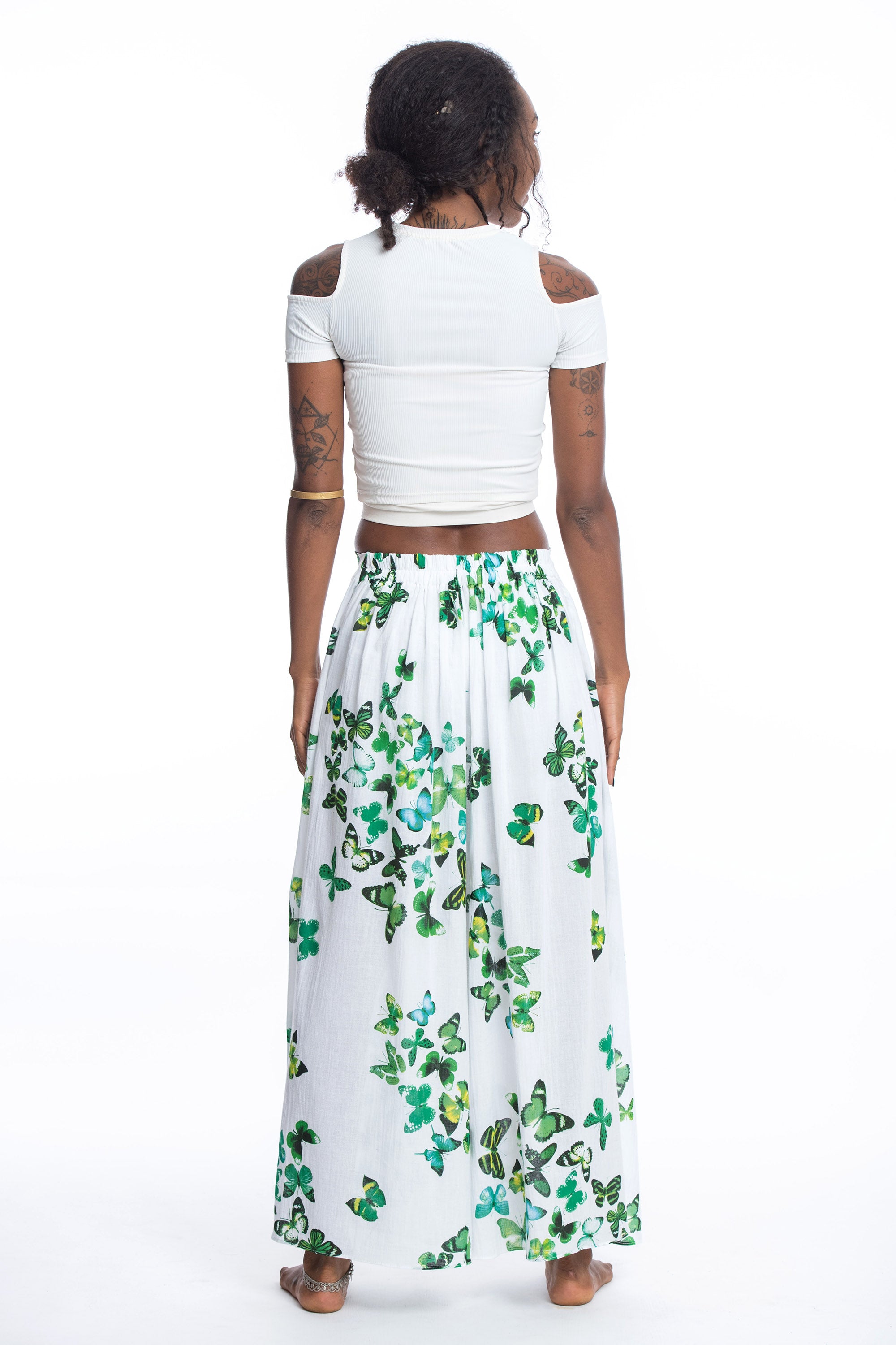 Women's Cotton Wrap Palazzo Pants in Butterflies Green