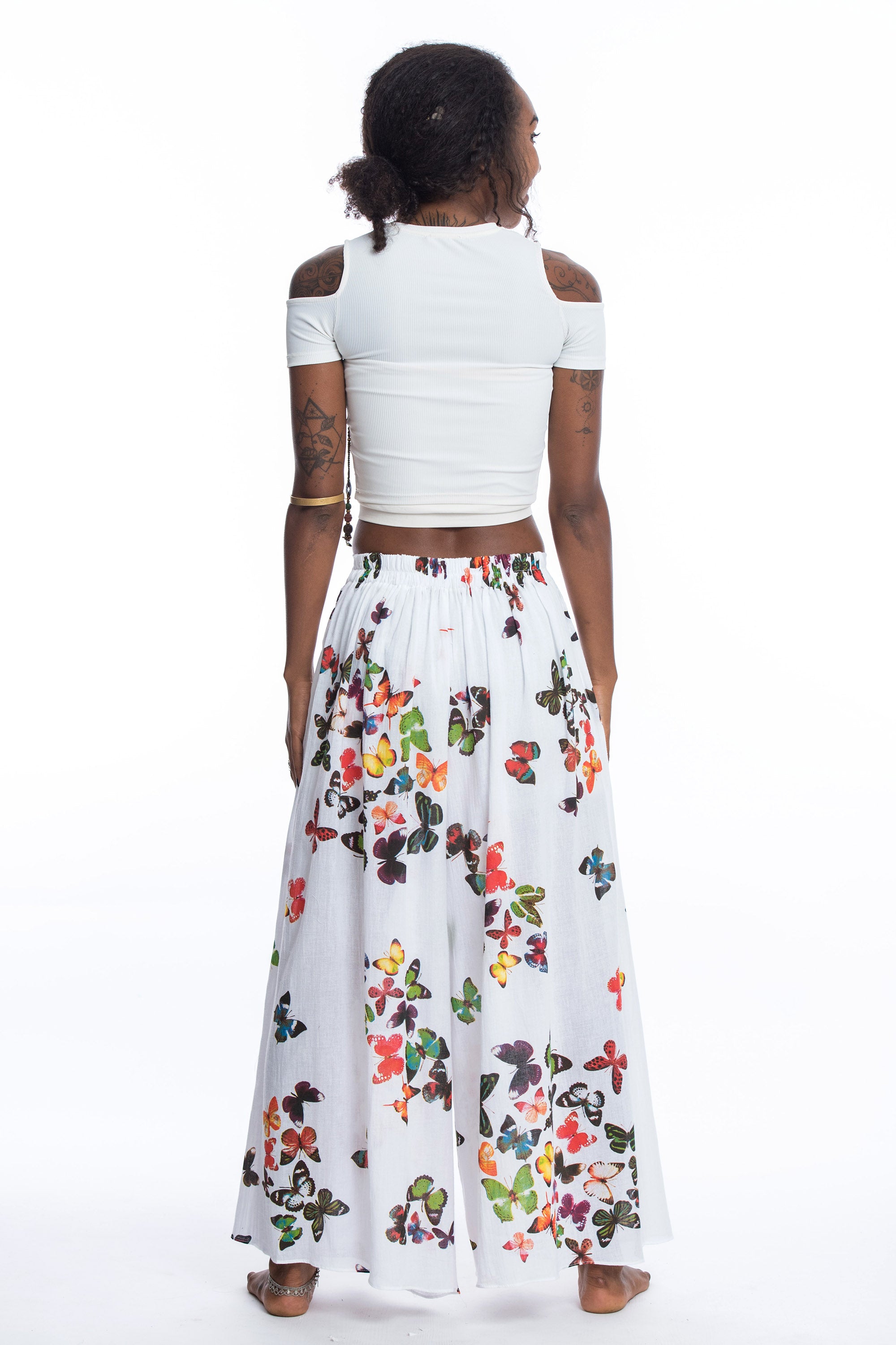 Women's Cotton Wrap Palazzo Pants in Butterflies Pink