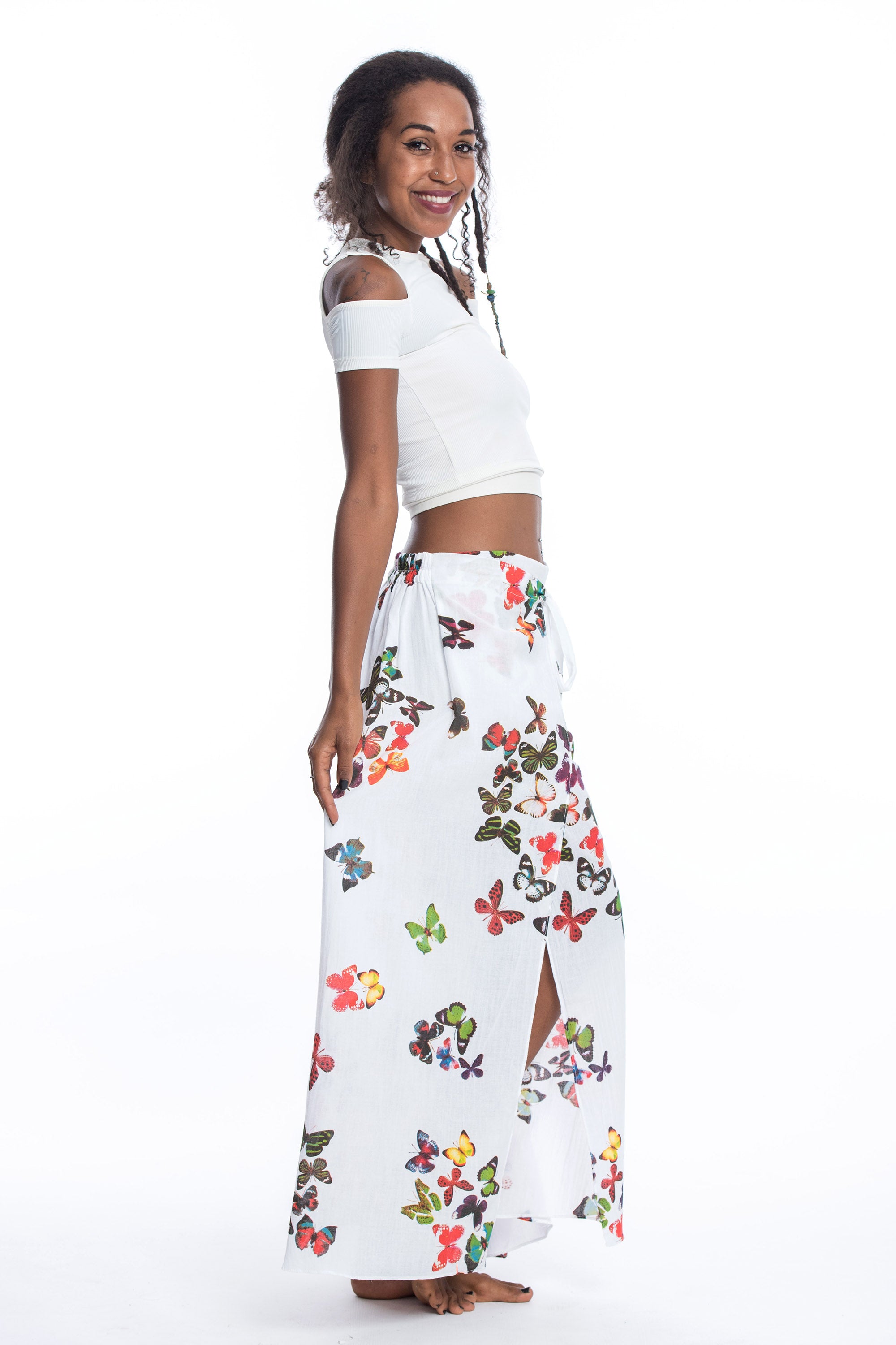 Women's Cotton Wrap Palazzo Pants in Butterflies Pink