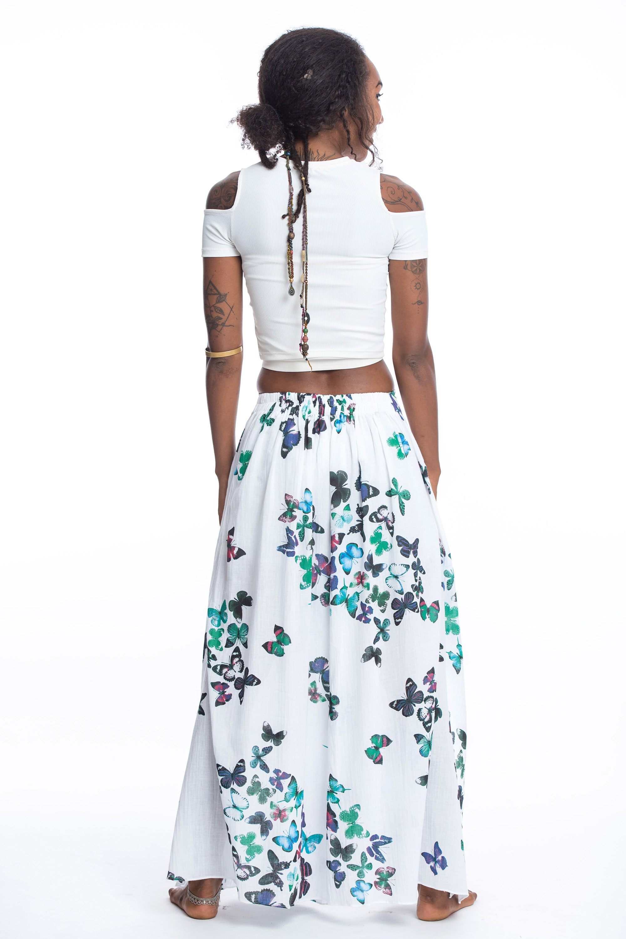 Women's Cotton Wrap Palazzo Pants in Butterflies Turquoise