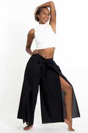 Women's Cotton Wrap Palazzo Pants in Solid Black