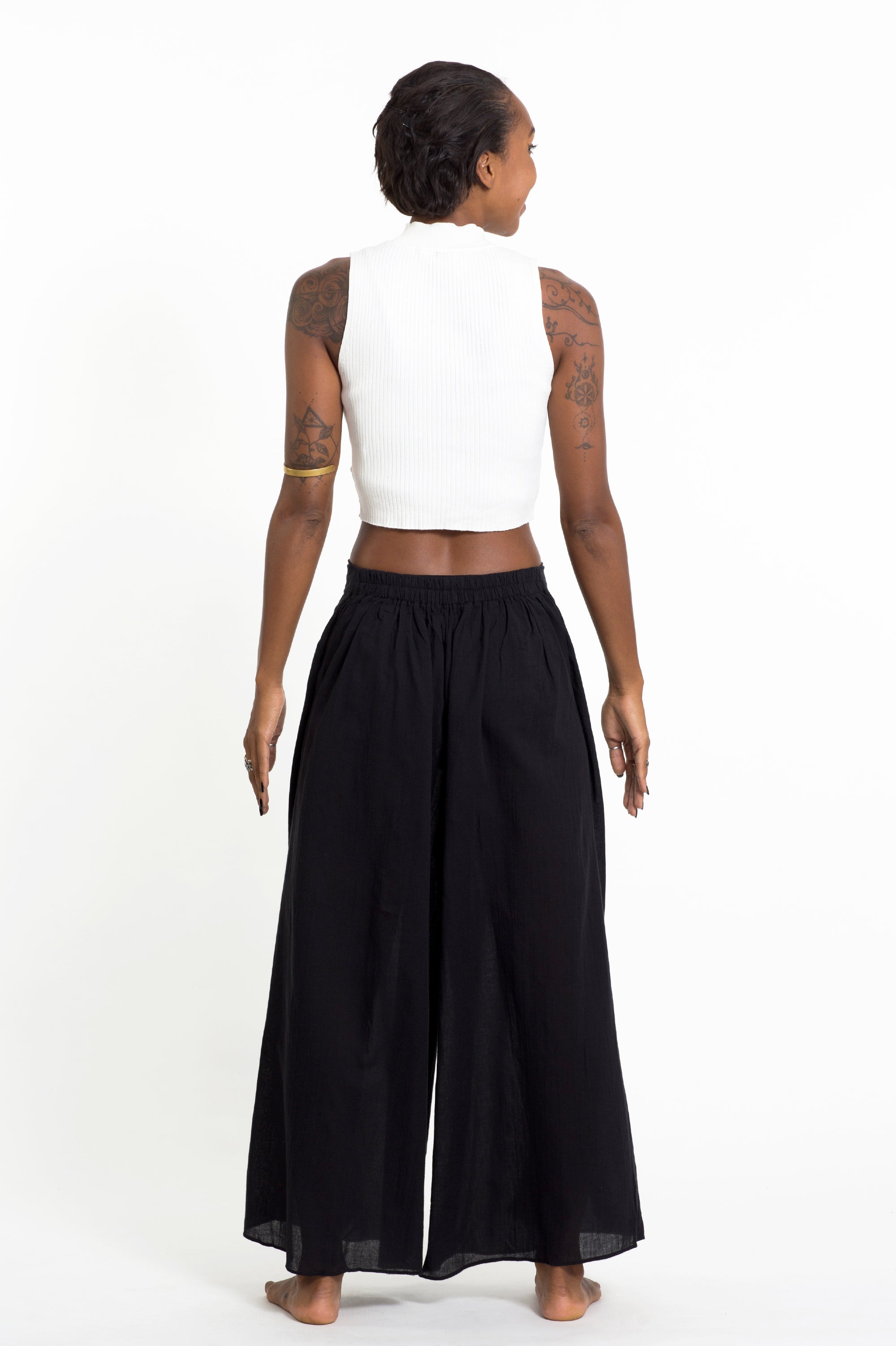 Women's Cotton Wrap Palazzo Pants in Solid Black