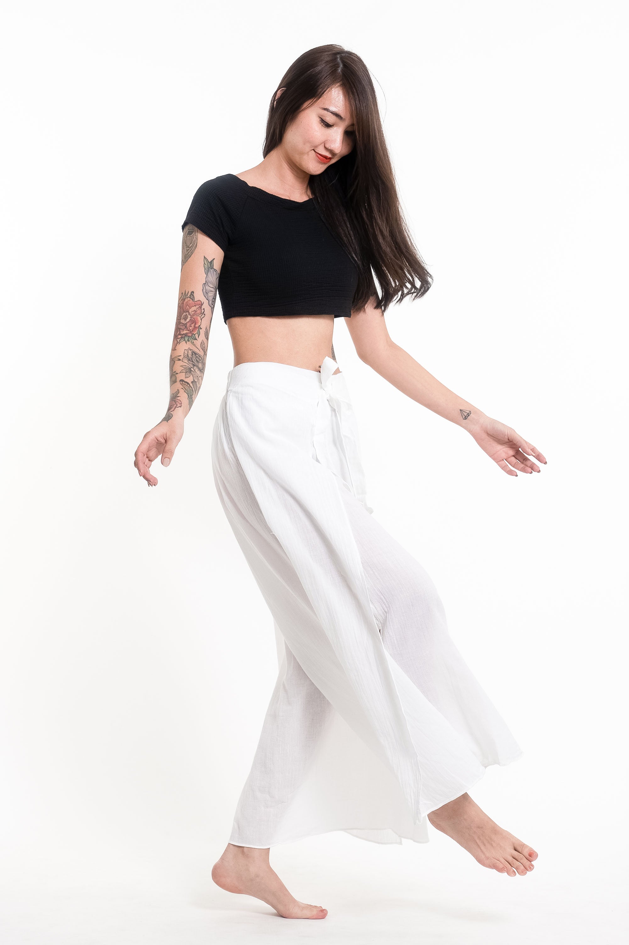 Women's Cotton Wrap Palazzo Pants in Solid White
