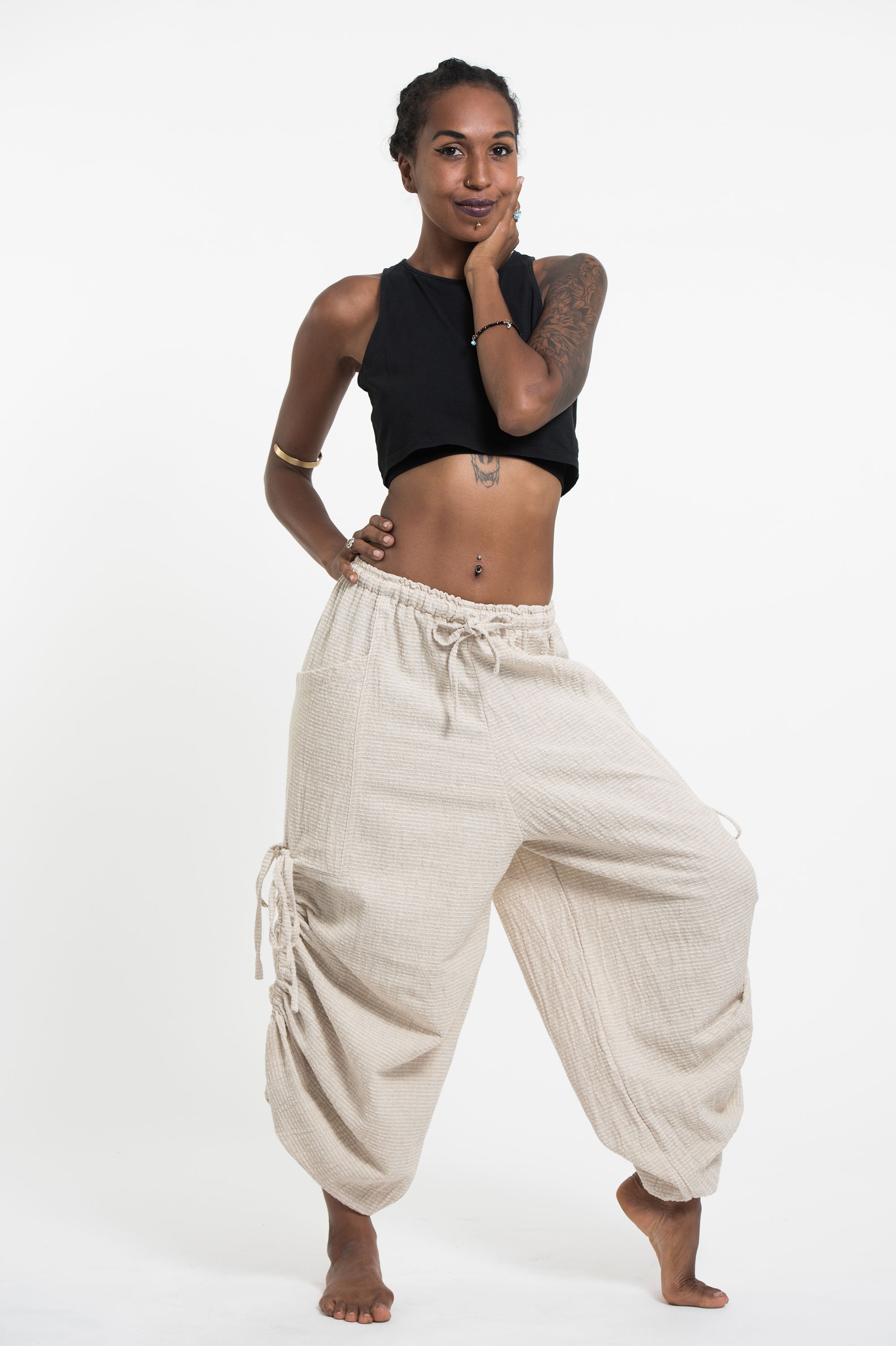 Women's Ribbed Hemp Cotton Linen Blend Pants in Natural