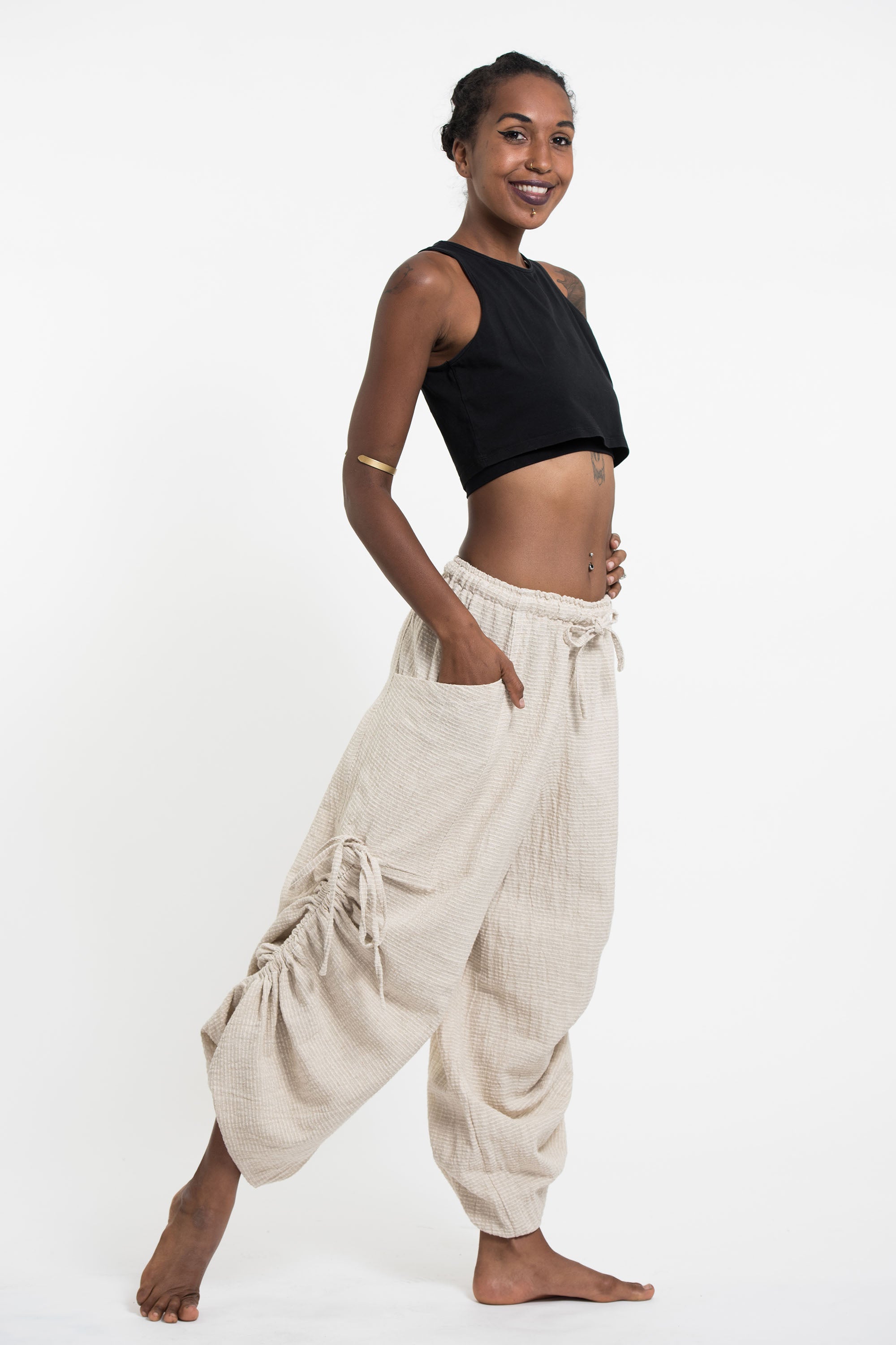 Women's Ribbed Hemp Cotton Linen Blend Pants in Natural