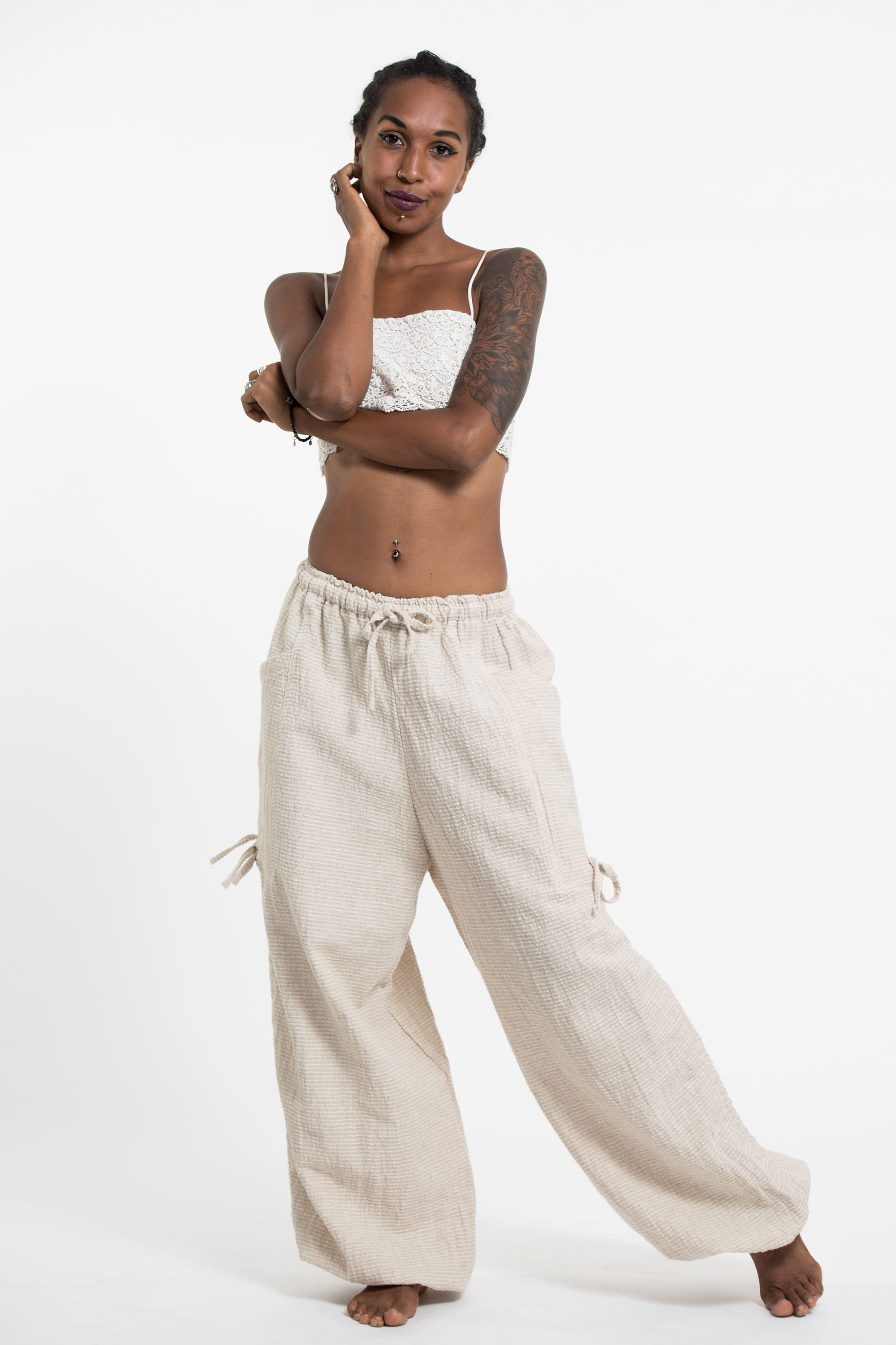 Women's Ribbed Hemp Cotton Linen Blend Pants in Natural