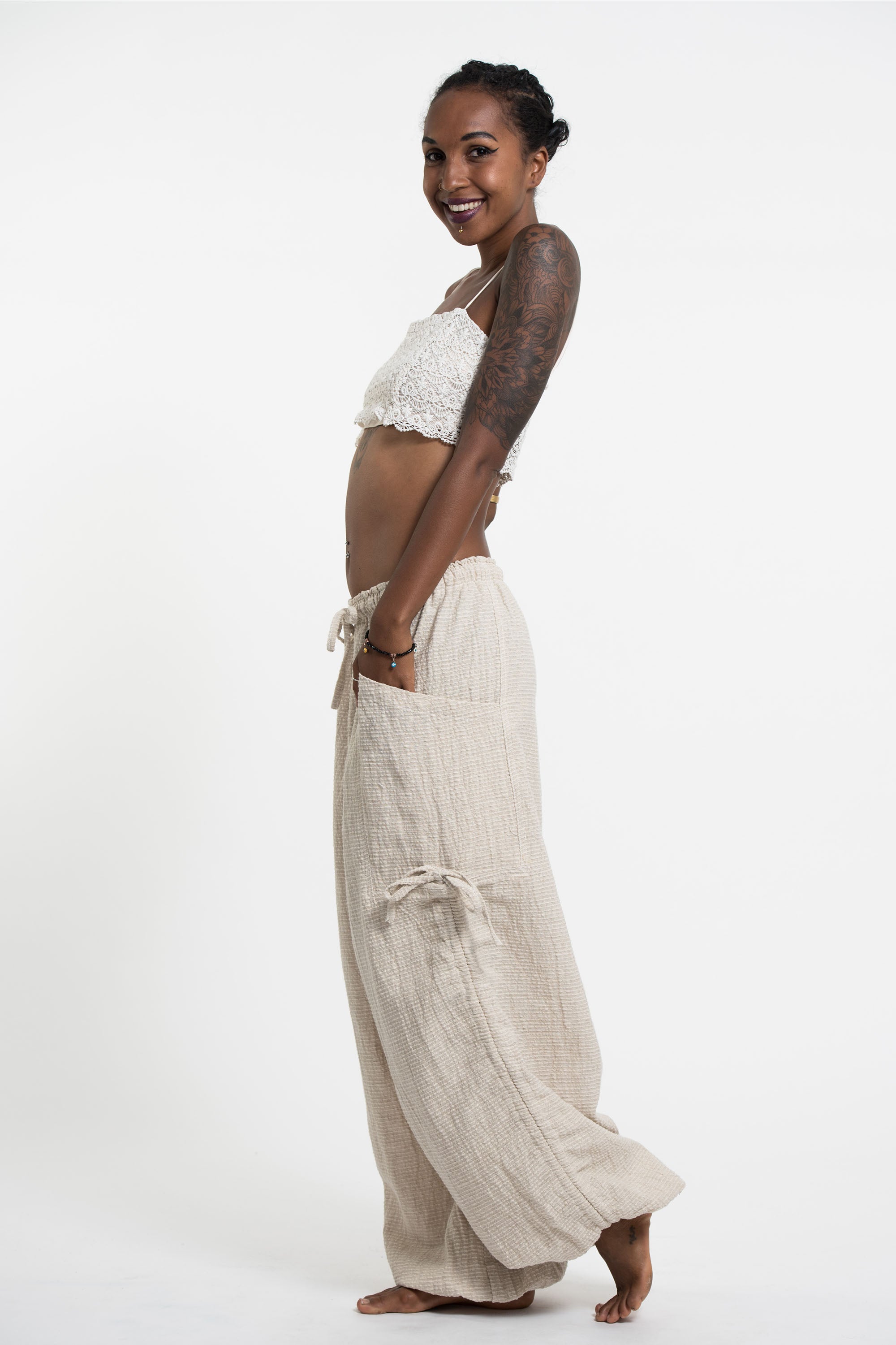 Women's Ribbed Hemp Cotton Linen Blend Pants in Natural