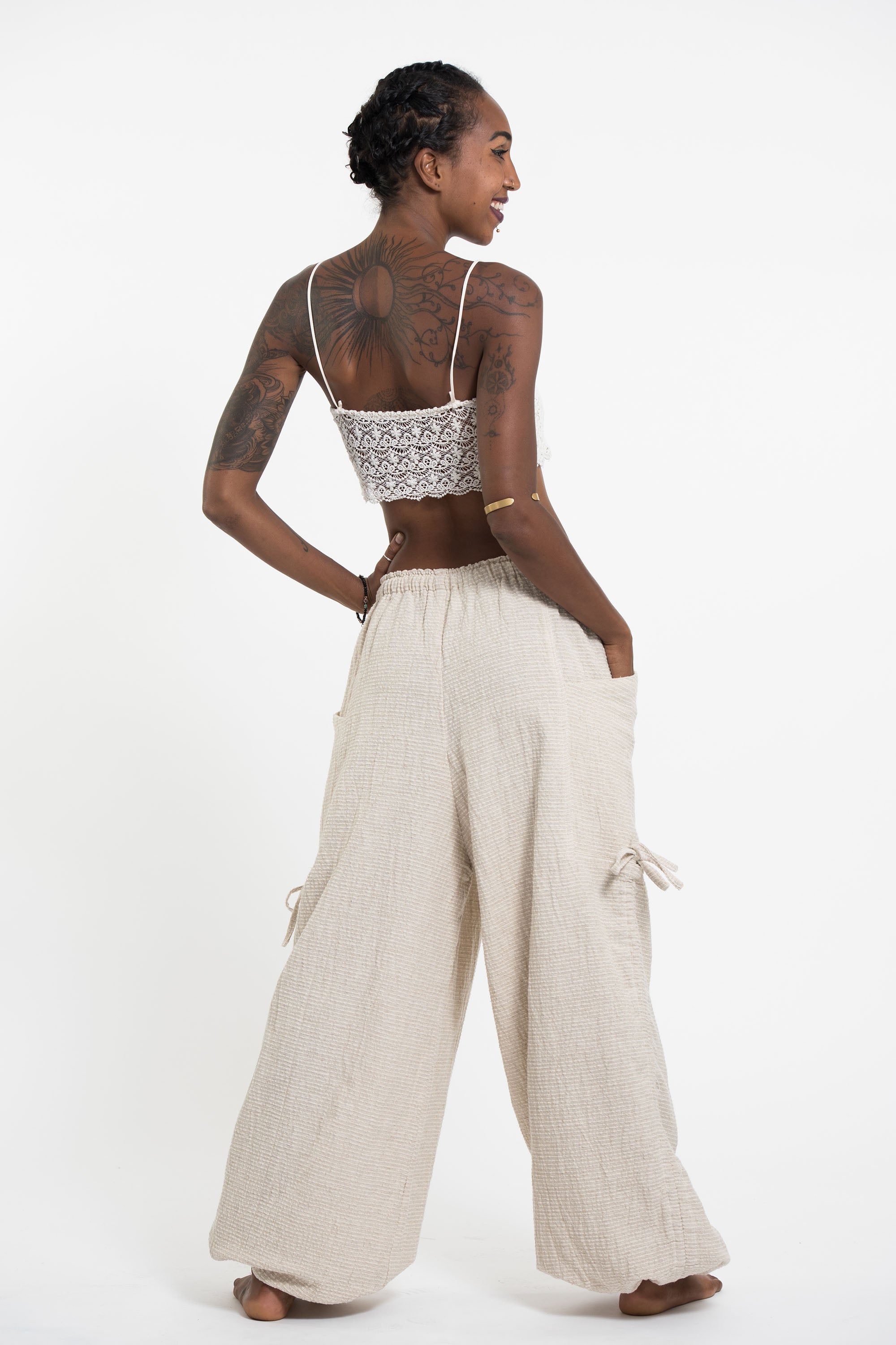 Women's Ribbed Hemp Cotton Linen Blend Pants in Natural