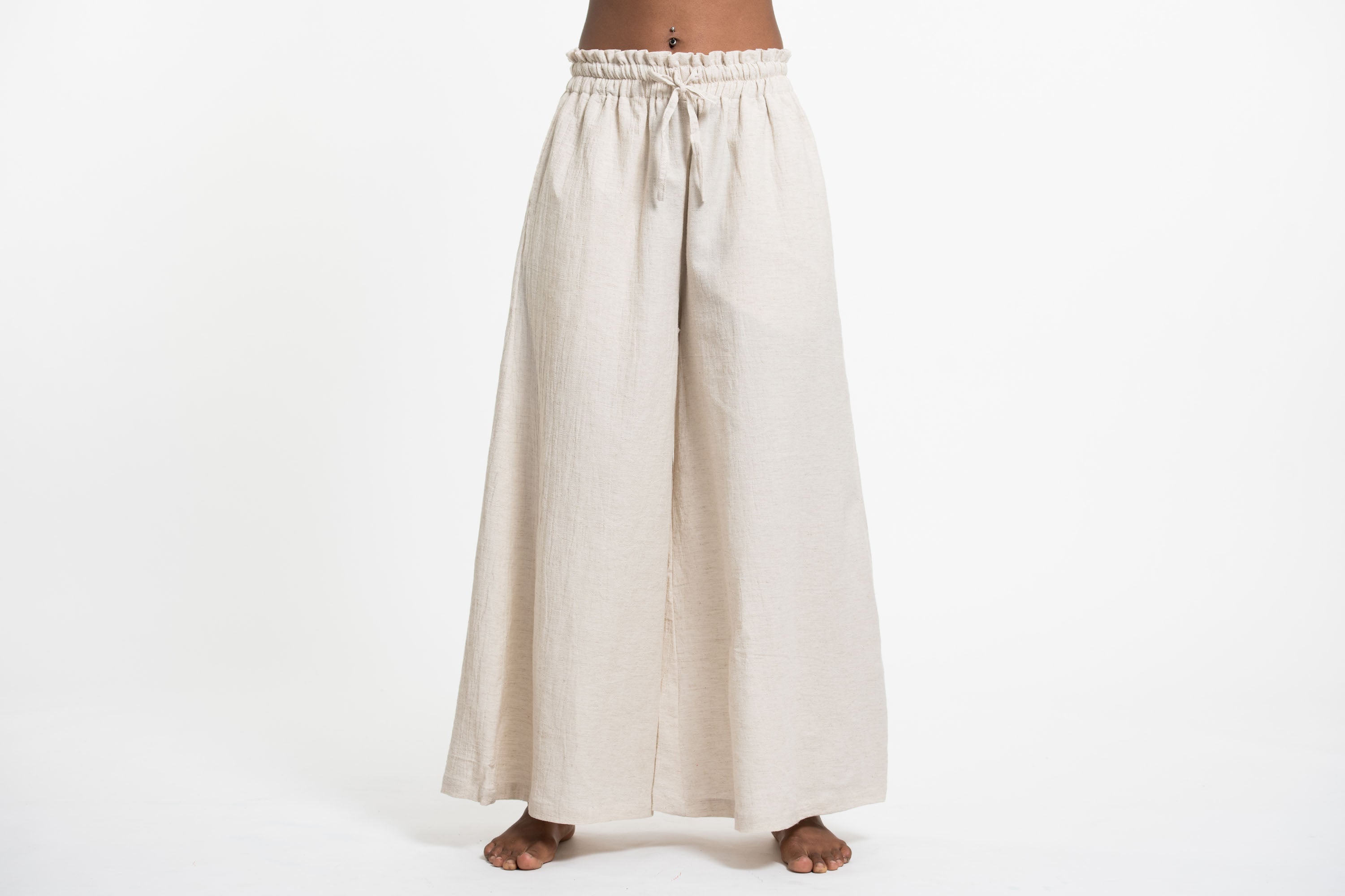 Women's Tencel Linen Cotton Blend Palazzo Pants in Natural