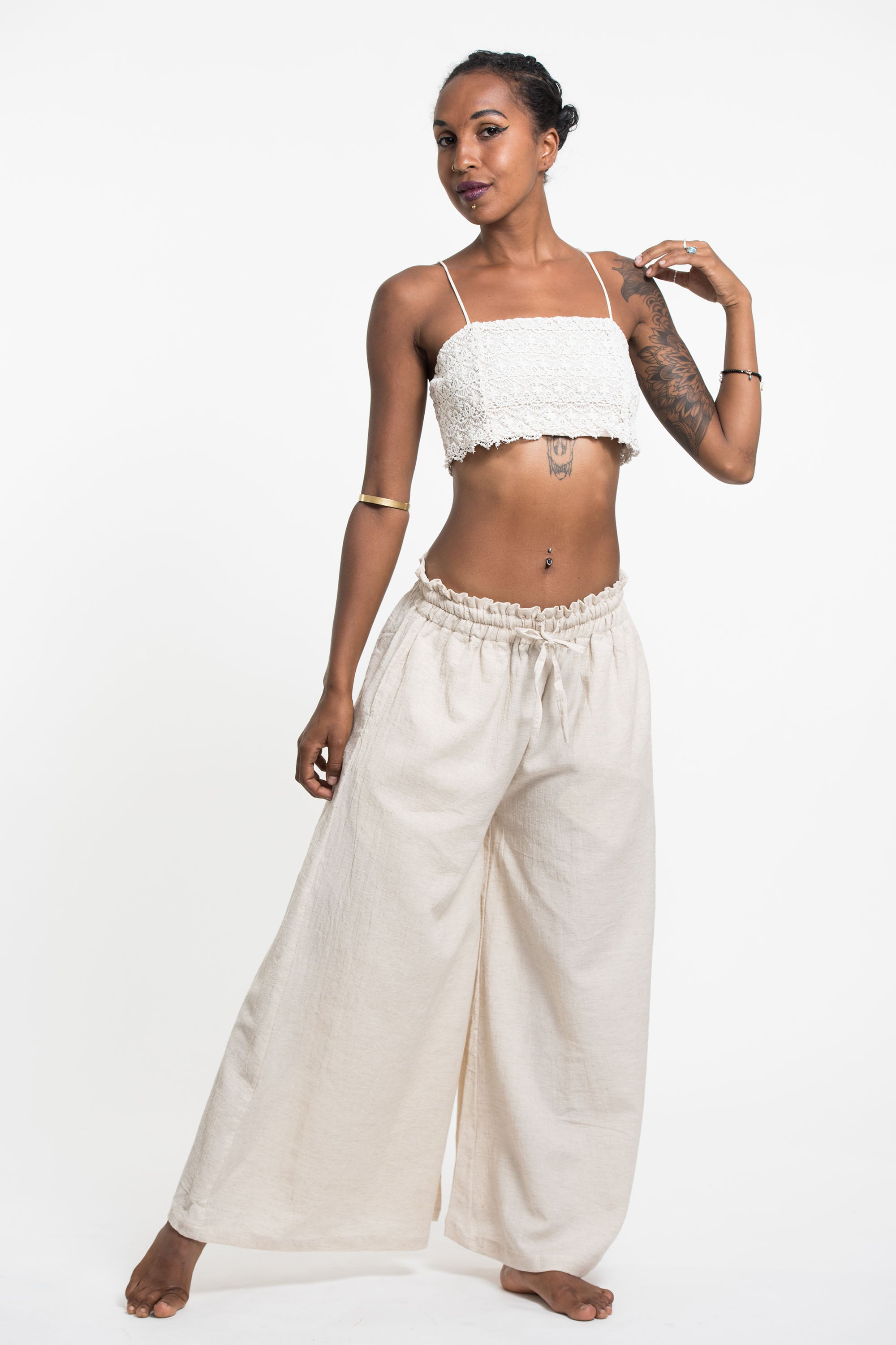 Women's Tencel Linen Cotton Blend Palazzo Pants in Natural