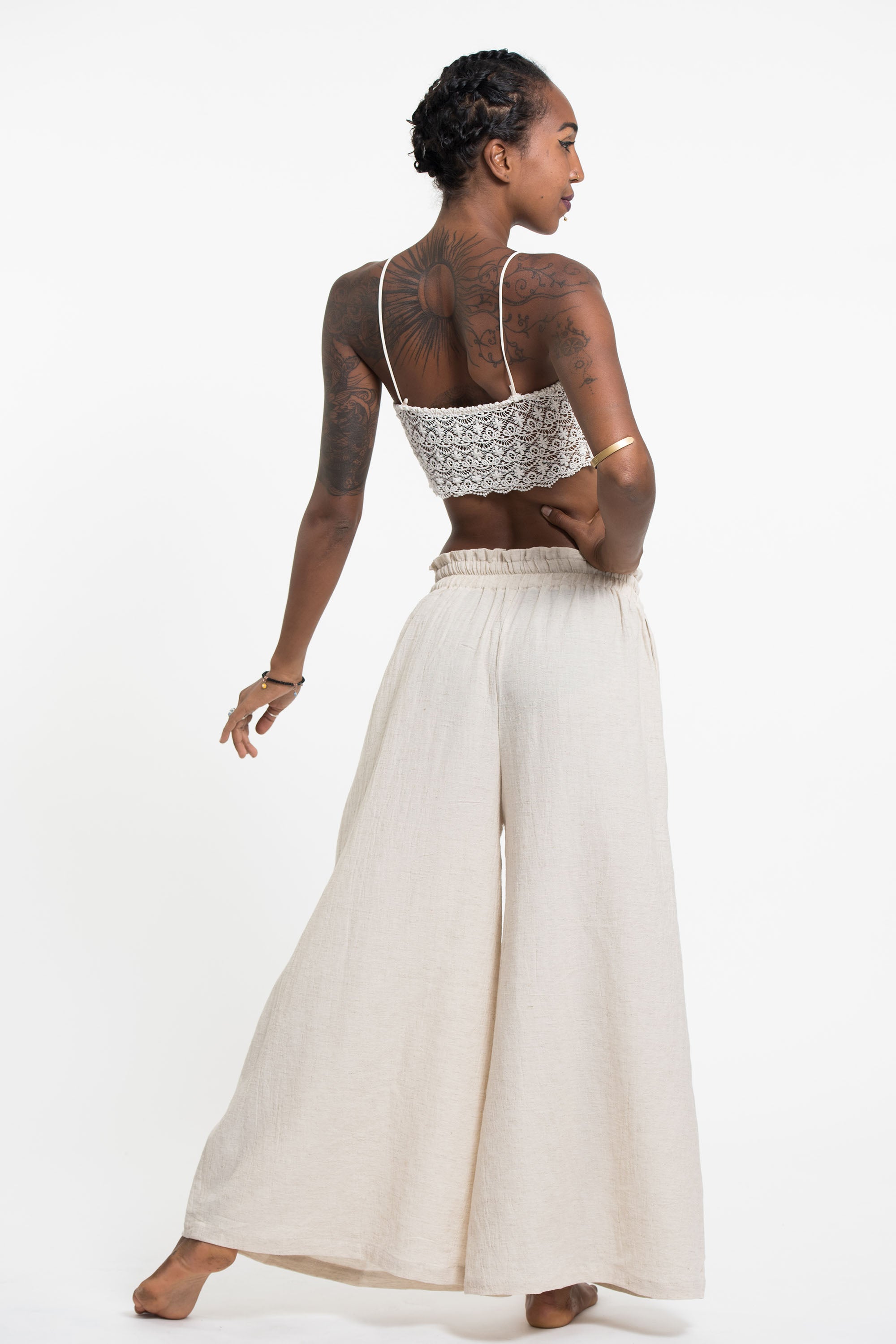 Women's Tencel Linen Cotton Blend Palazzo Pants in Natural