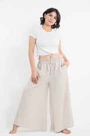 Women's Pinstripe Linen Bamboo Blend Palazzo Pants in Natural