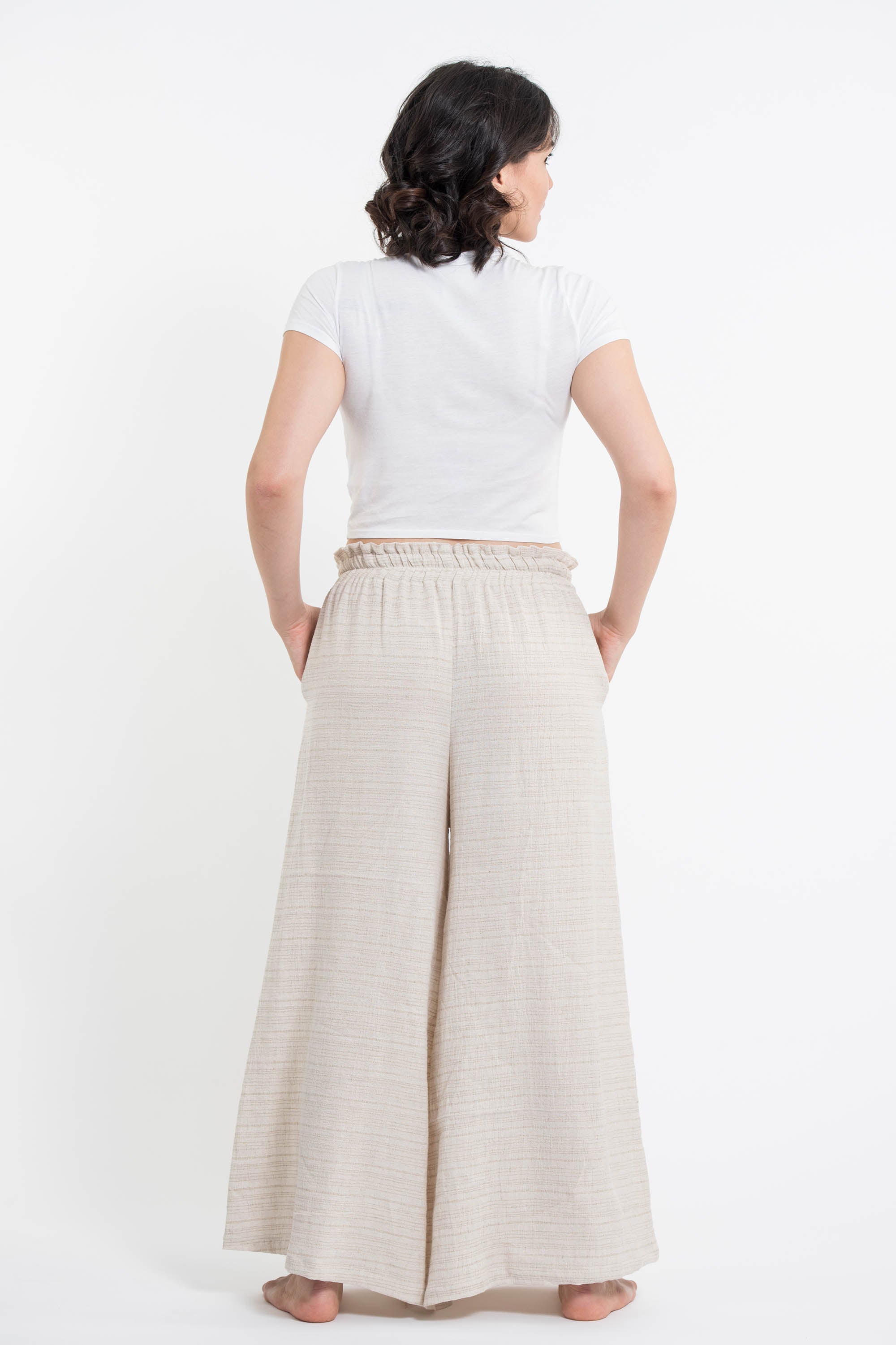 Women's Pinstripe Linen Bamboo Blend Palazzo Pants in Natural