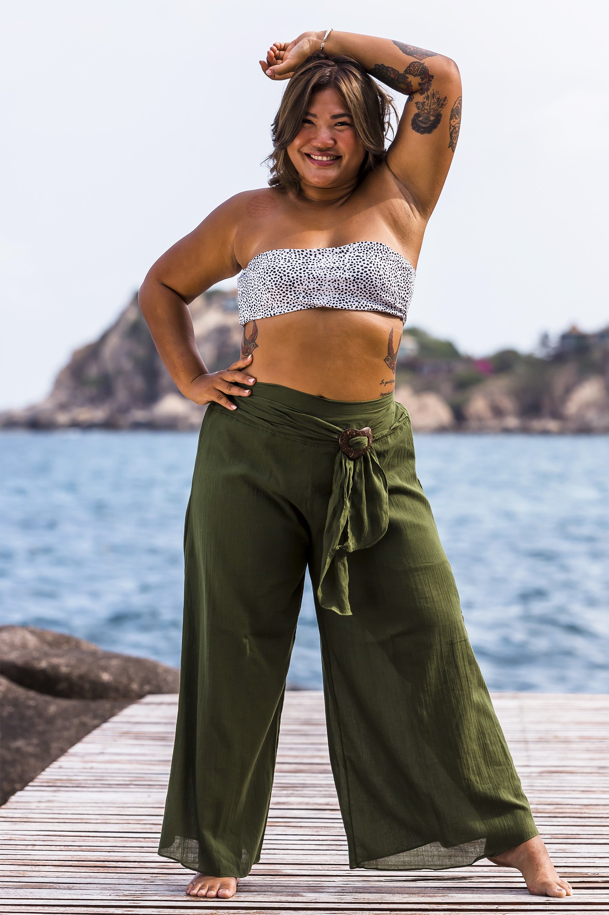 Plus Size Women's Thai Harem Palazzo Pants in Solid Green – Harem Pants