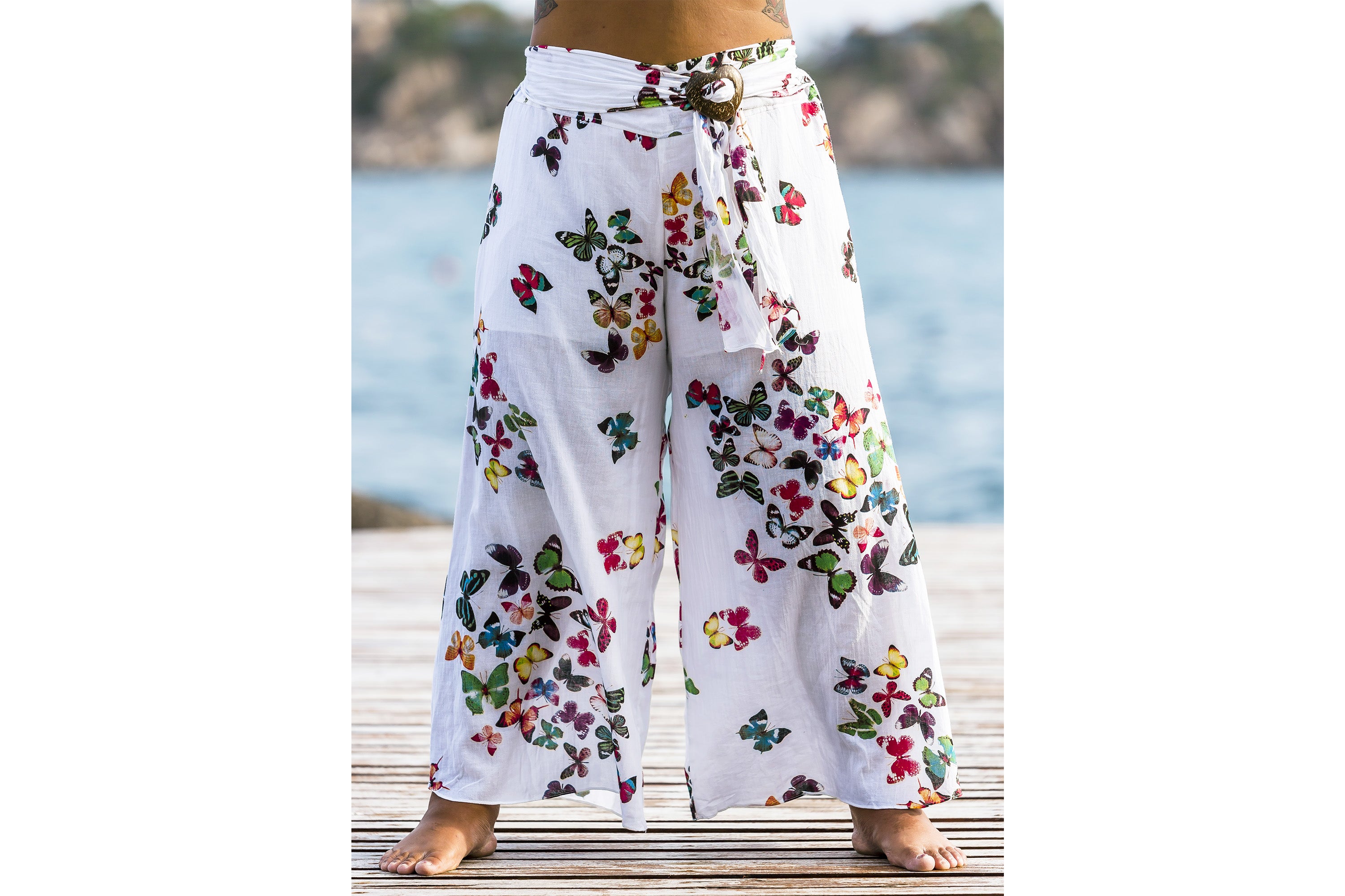 Plus Size Women's Thai Harem Palazzo Pants in Butterflies Pink