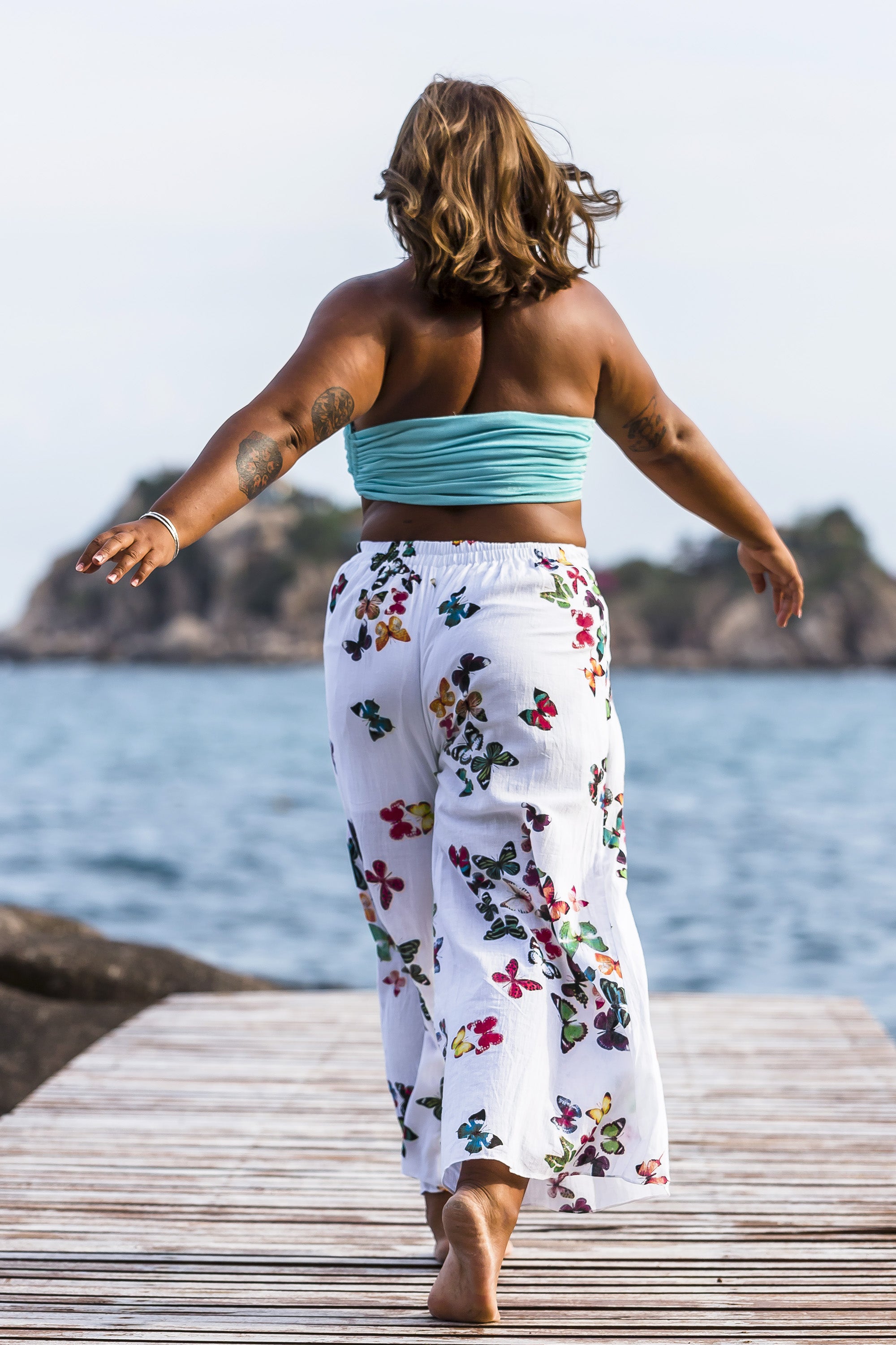 Plus Size Women's Thai Harem Palazzo Pants in Butterflies Pink