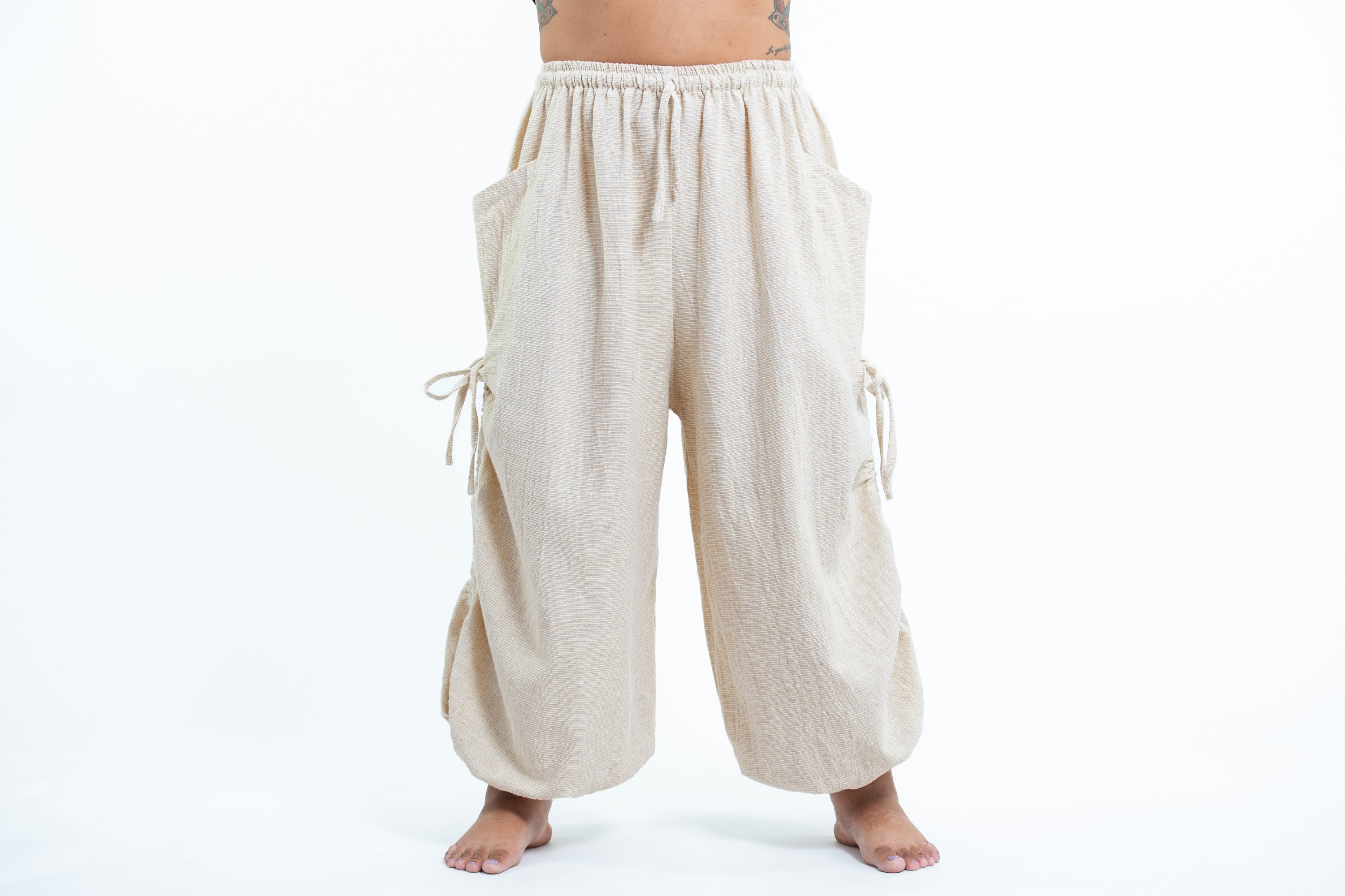 Plus Size Women's Ribbed Hemp Cotton Linen Blend Pants in Natural