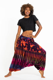 Soft Flex Womens Tie Dye Low Cut Harem Pants in Purple