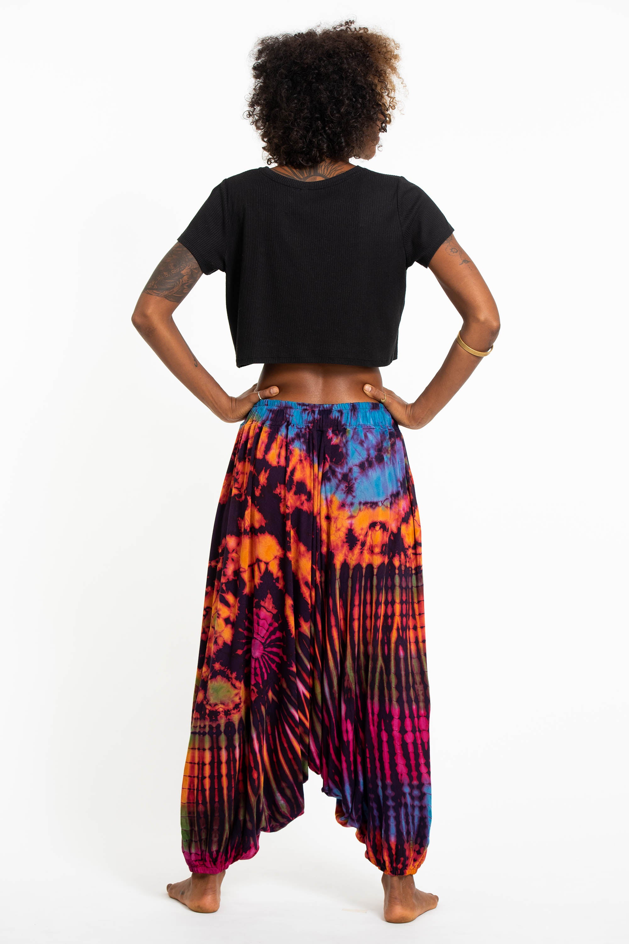 Soft Flex Womens Tie Dye Low Cut Harem Pants in Purple