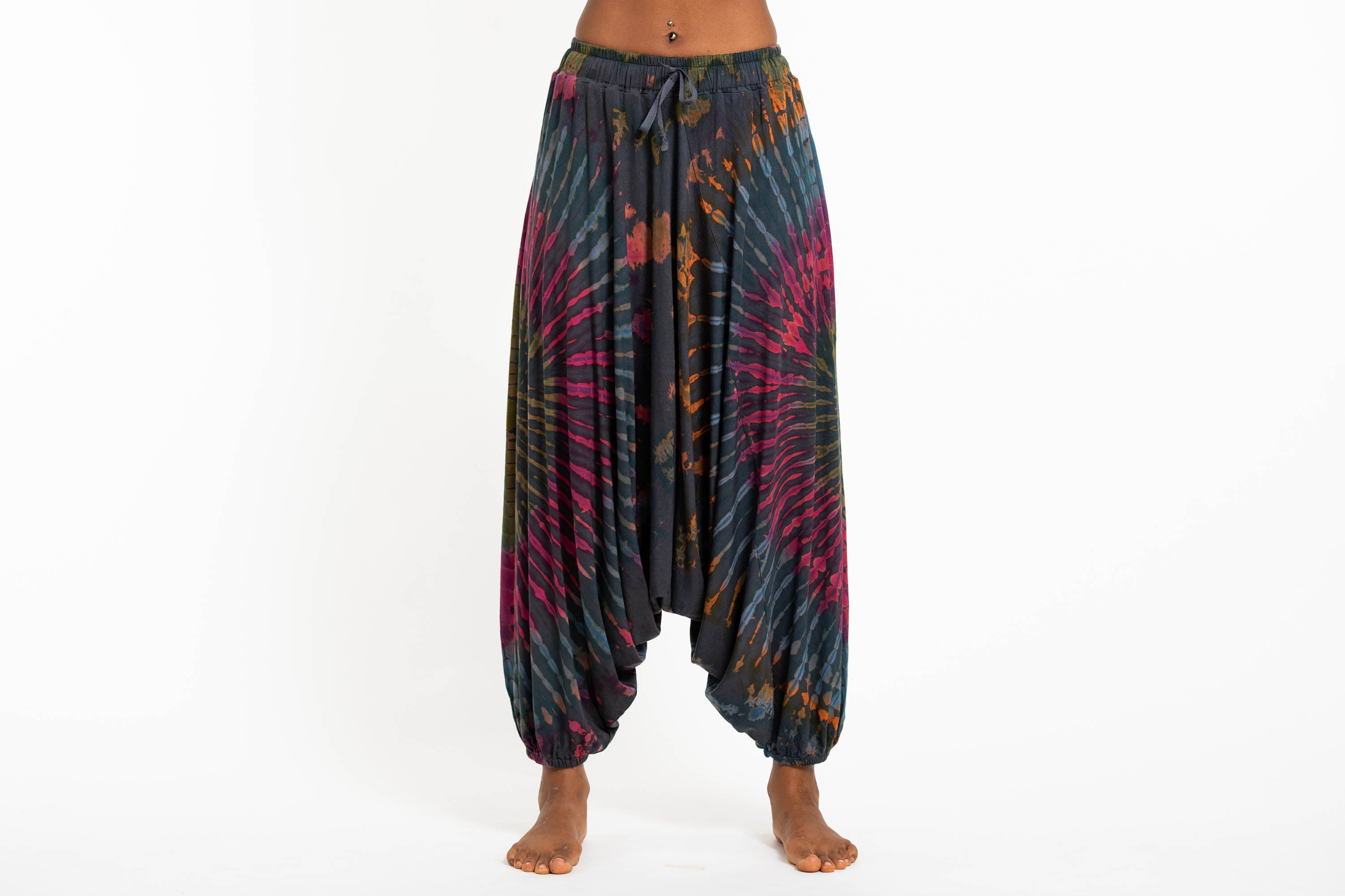 Soft Flex Womens Tie Dye Low Cut Harem Pants in Gray