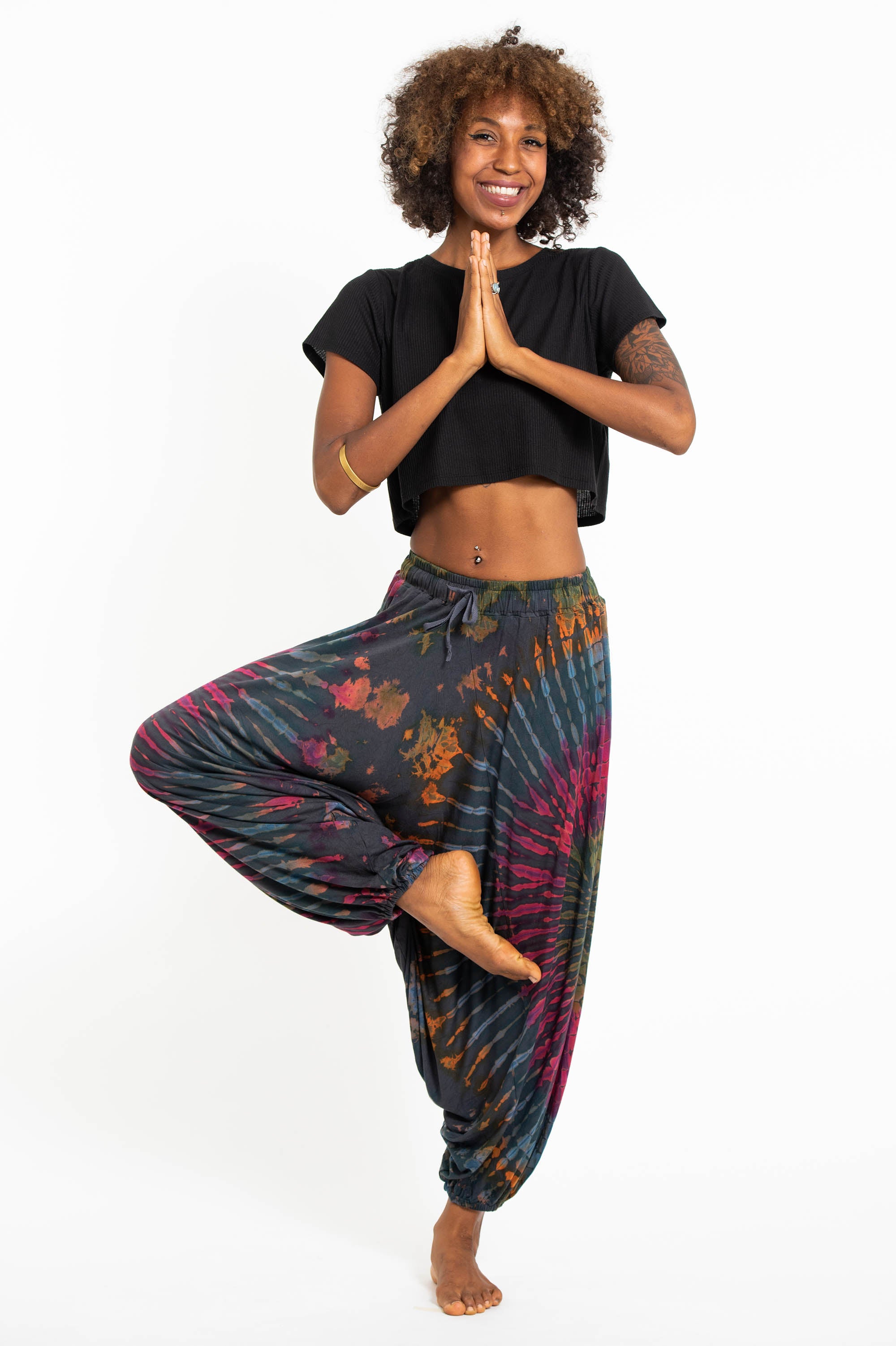 Soft Flex Womens Tie Dye Low Cut Harem Pants in Gray
