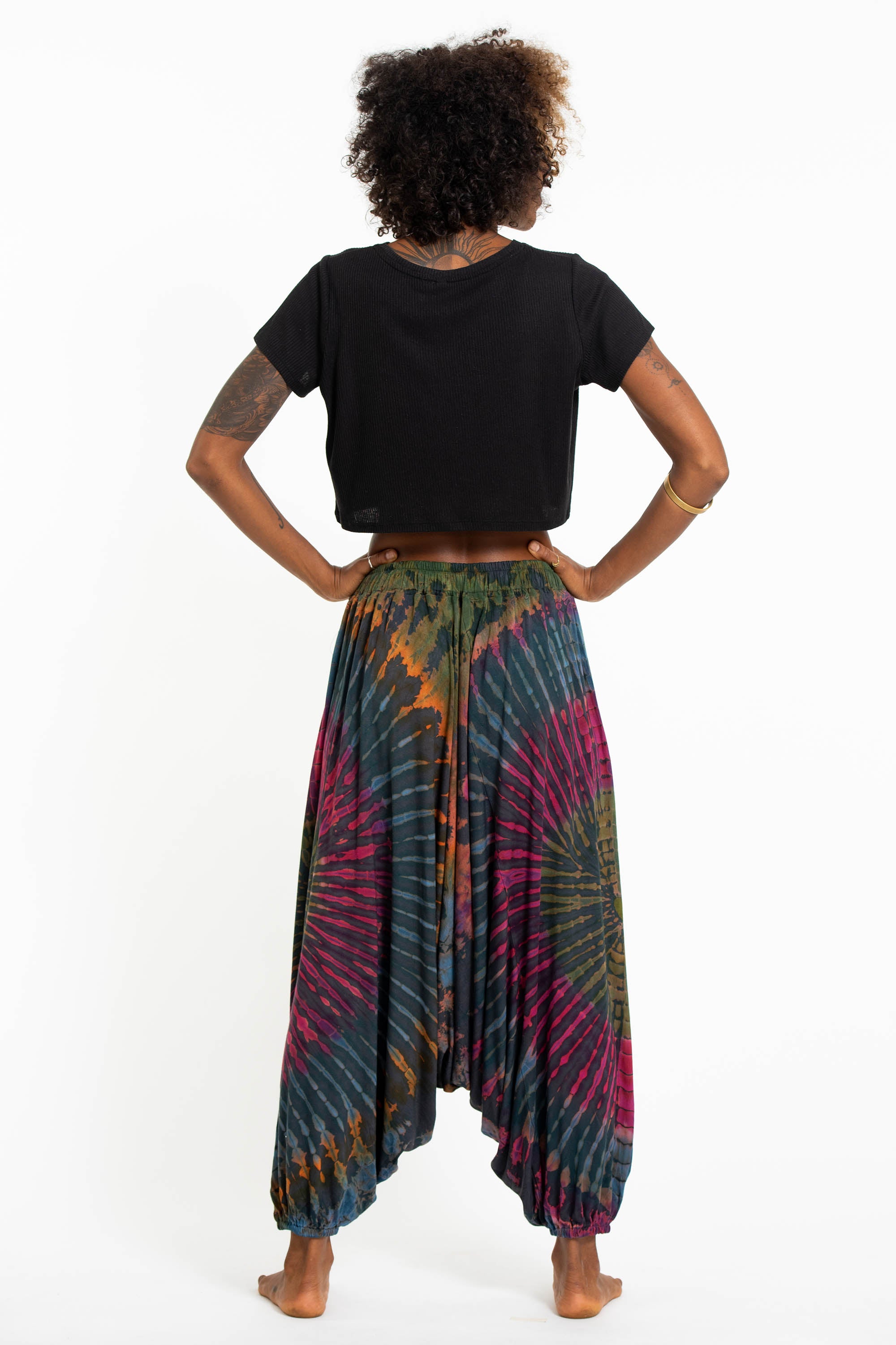 Soft Flex Womens Tie Dye Low Cut Harem Pants in Gray