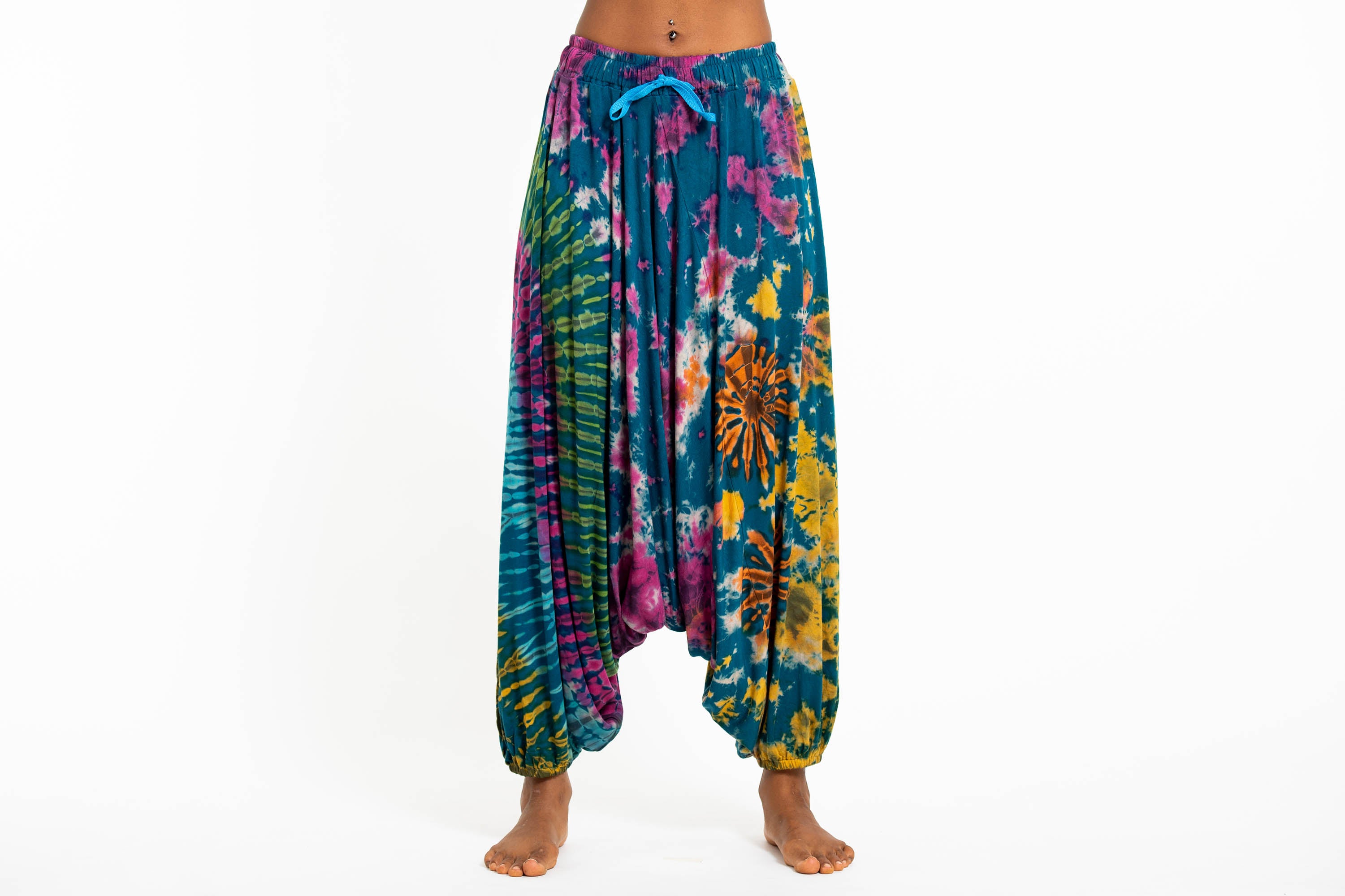 Soft Flex Womens Tie Dye Low Cut Harem Pants in Blue