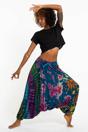 Soft Flex Womens Tie Dye Low Cut Harem Pants in Blue