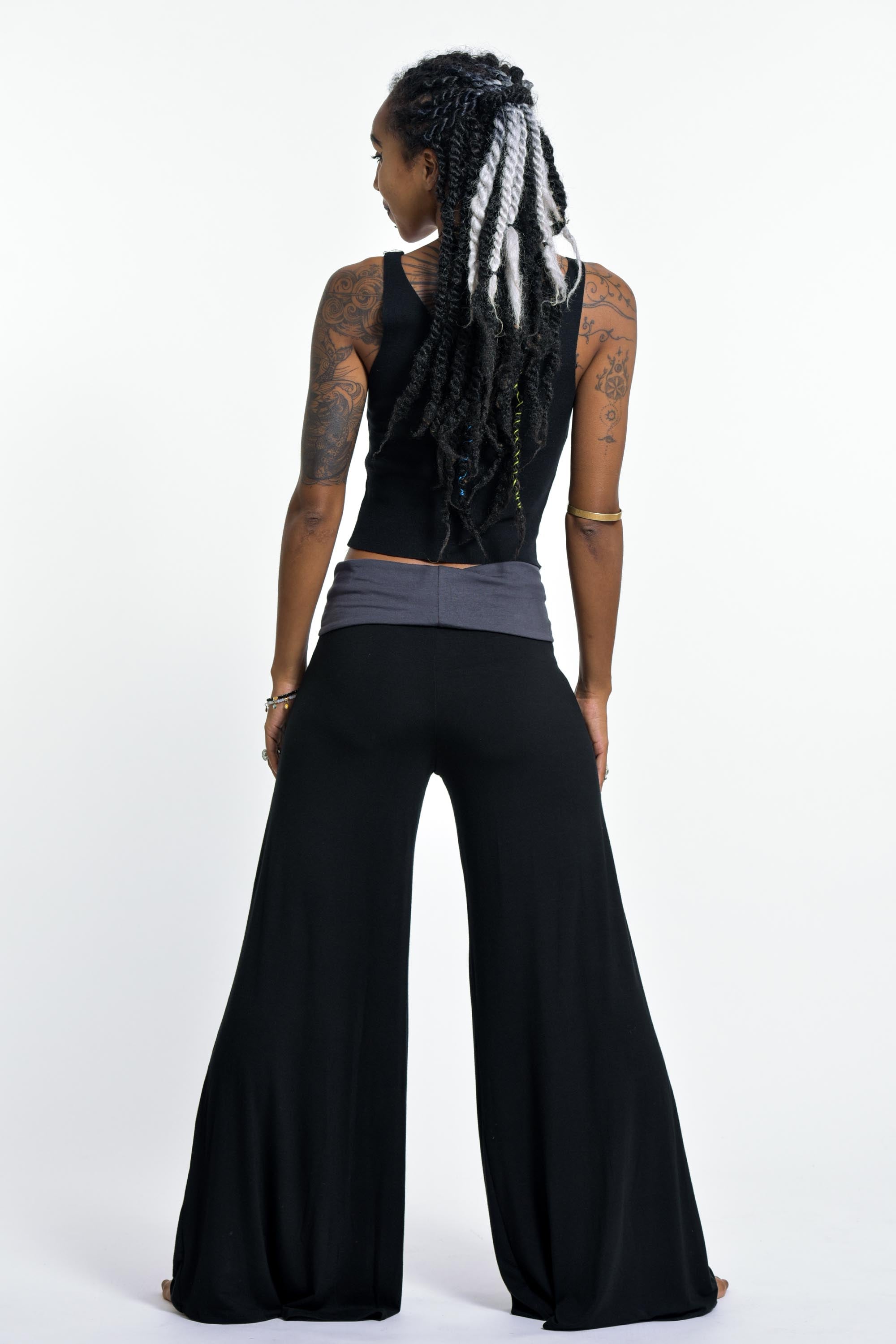 Wide Leg Palazzo Harem Pants Cotton Spandex in Solid Black