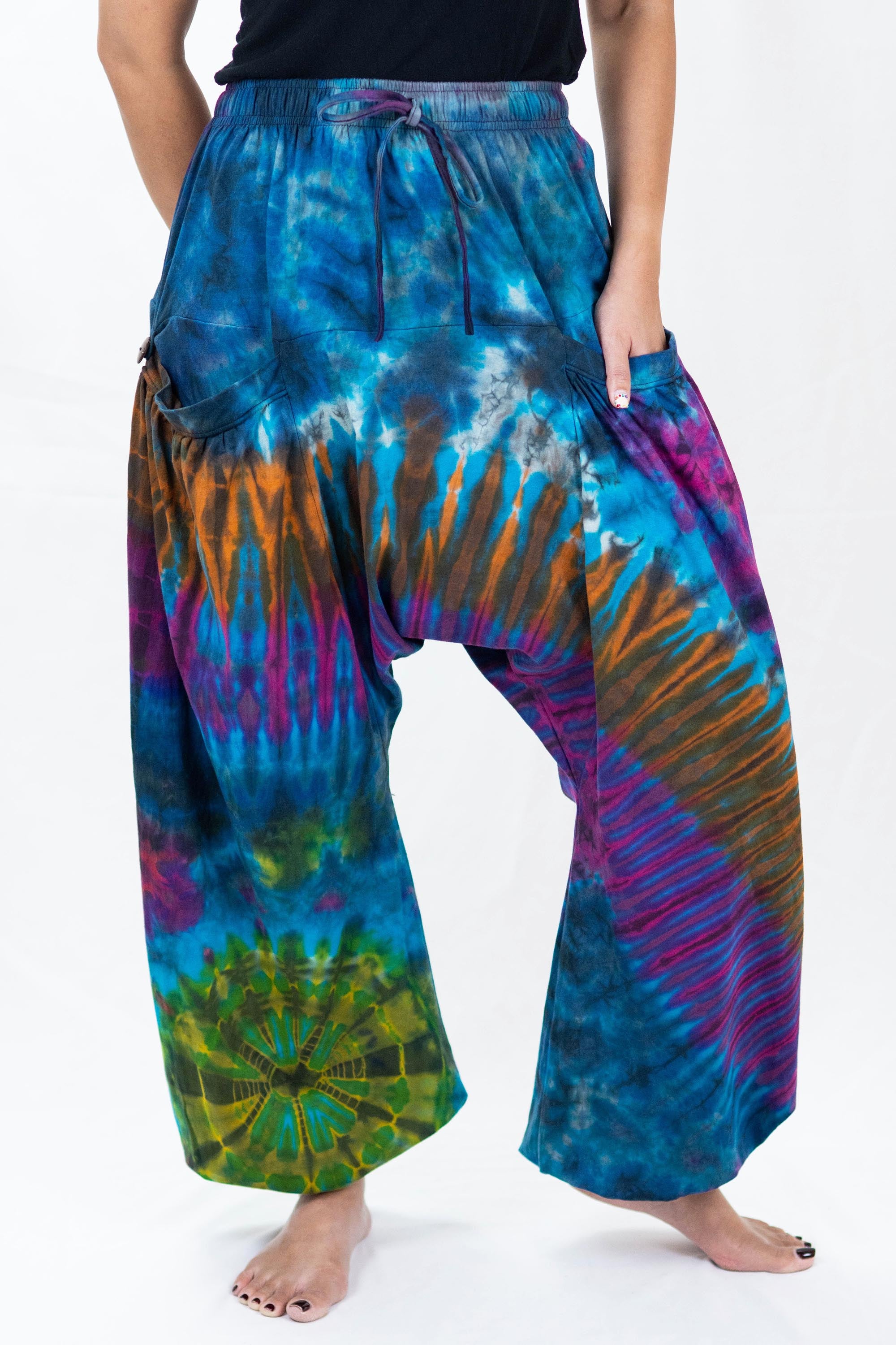 Tie Dye Cotton Women Harem Pants in Blue Magenta