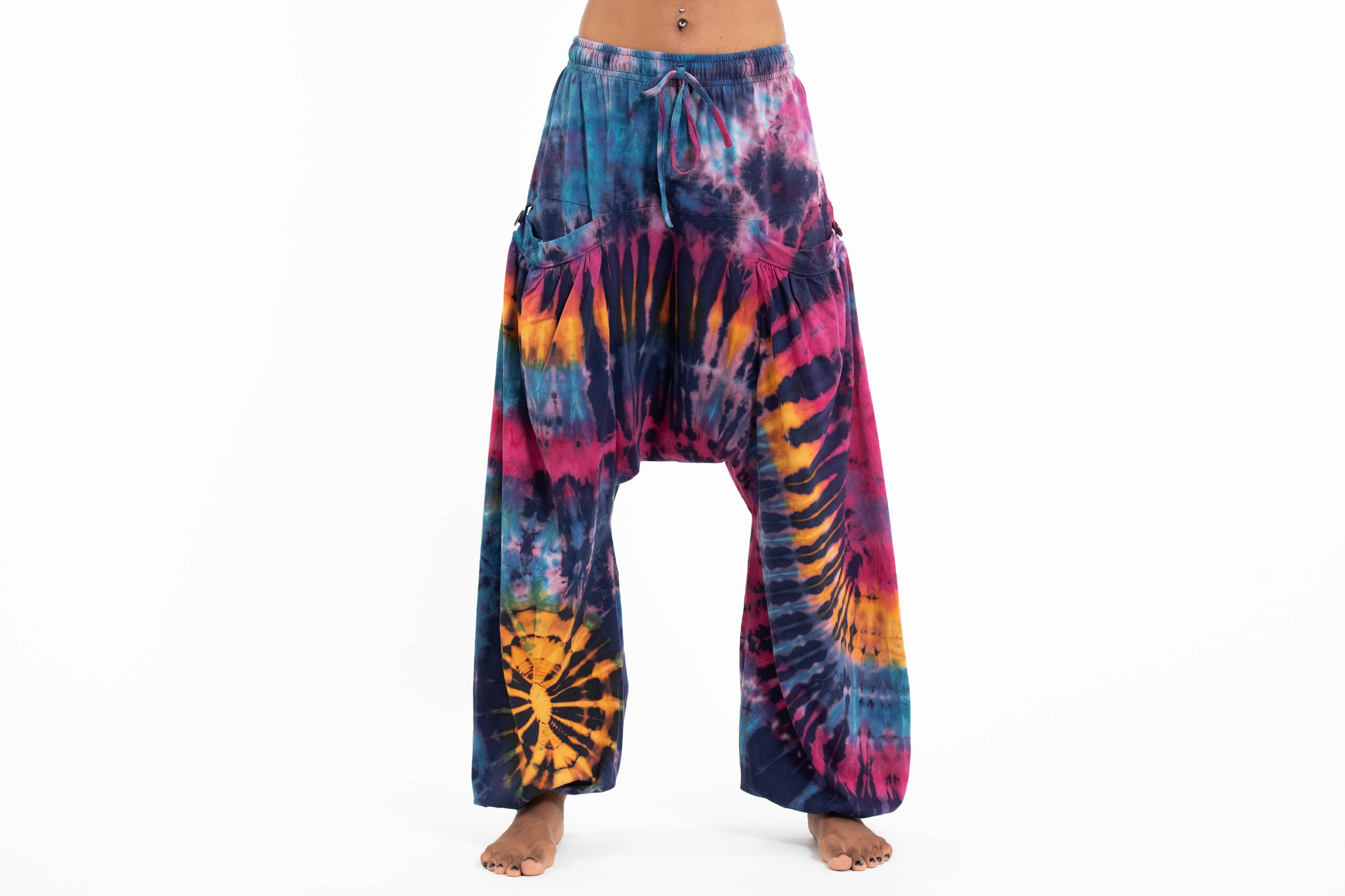 Tie Dye Cotton Women Harem Pants in Blue Pink