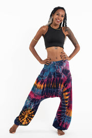 Tie Dye Cotton Women Harem Pants in Blue Pink