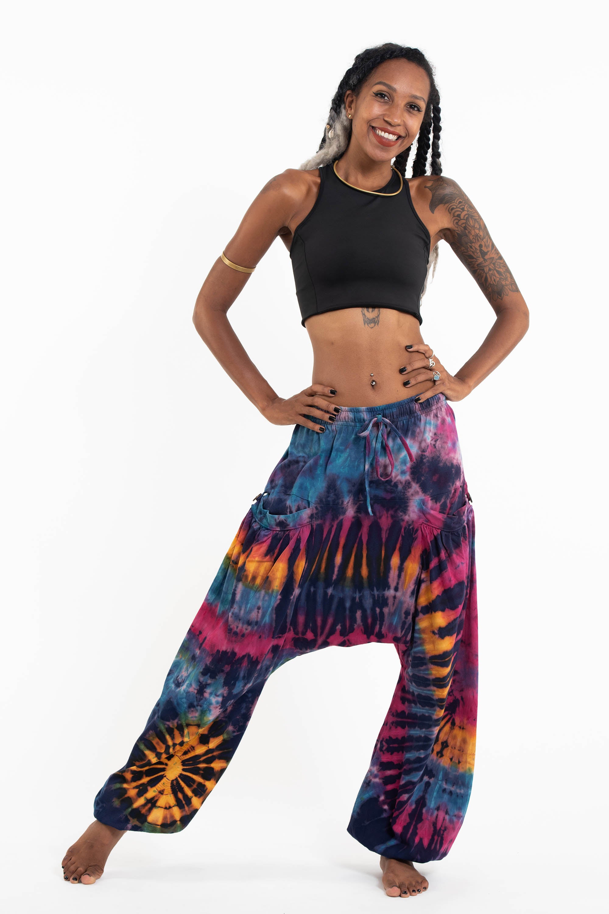 Tie Dye Cotton Women Harem Pants in Blue Pink
