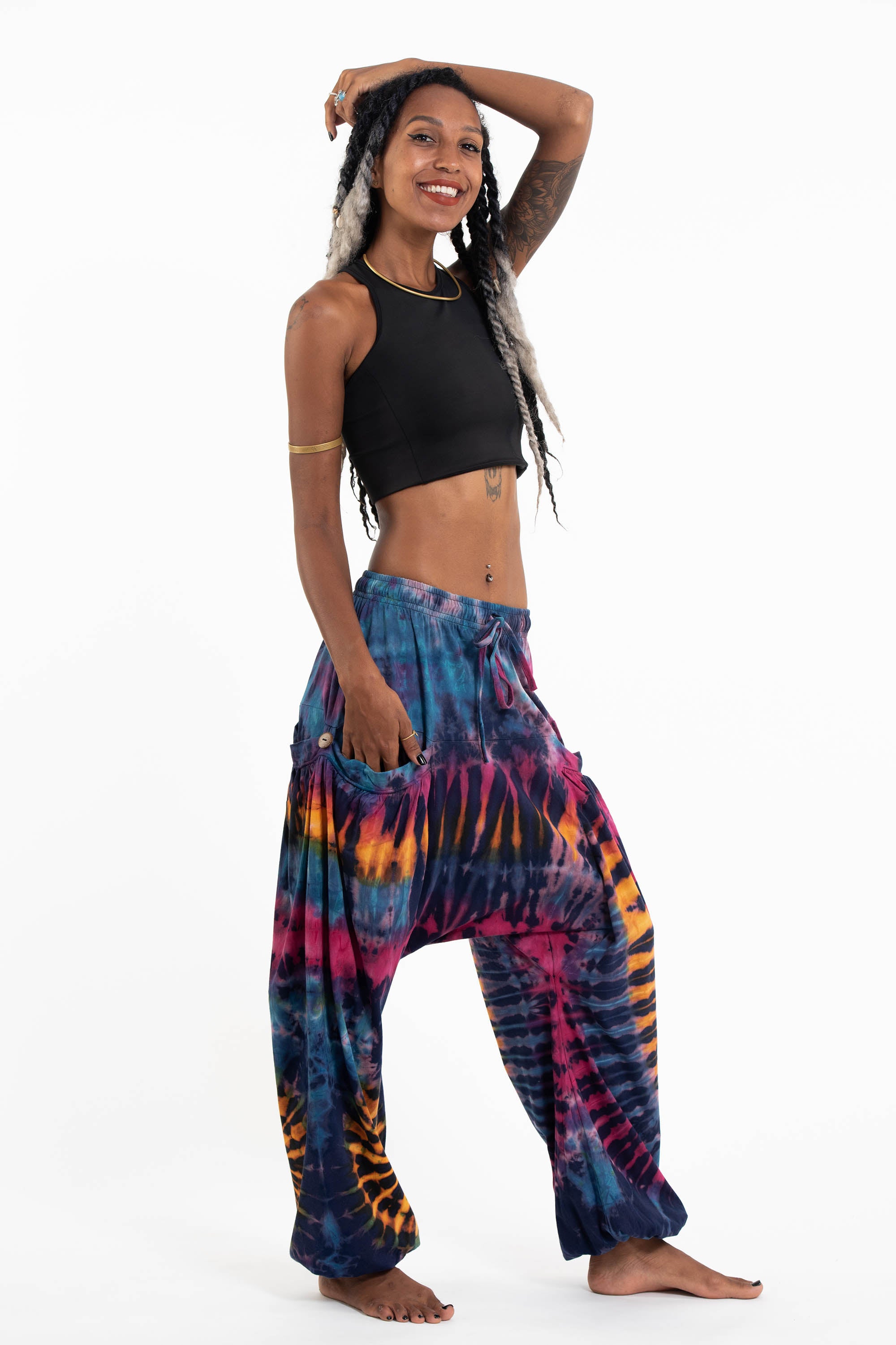 Tie Dye Cotton Women Harem Pants in Blue Pink