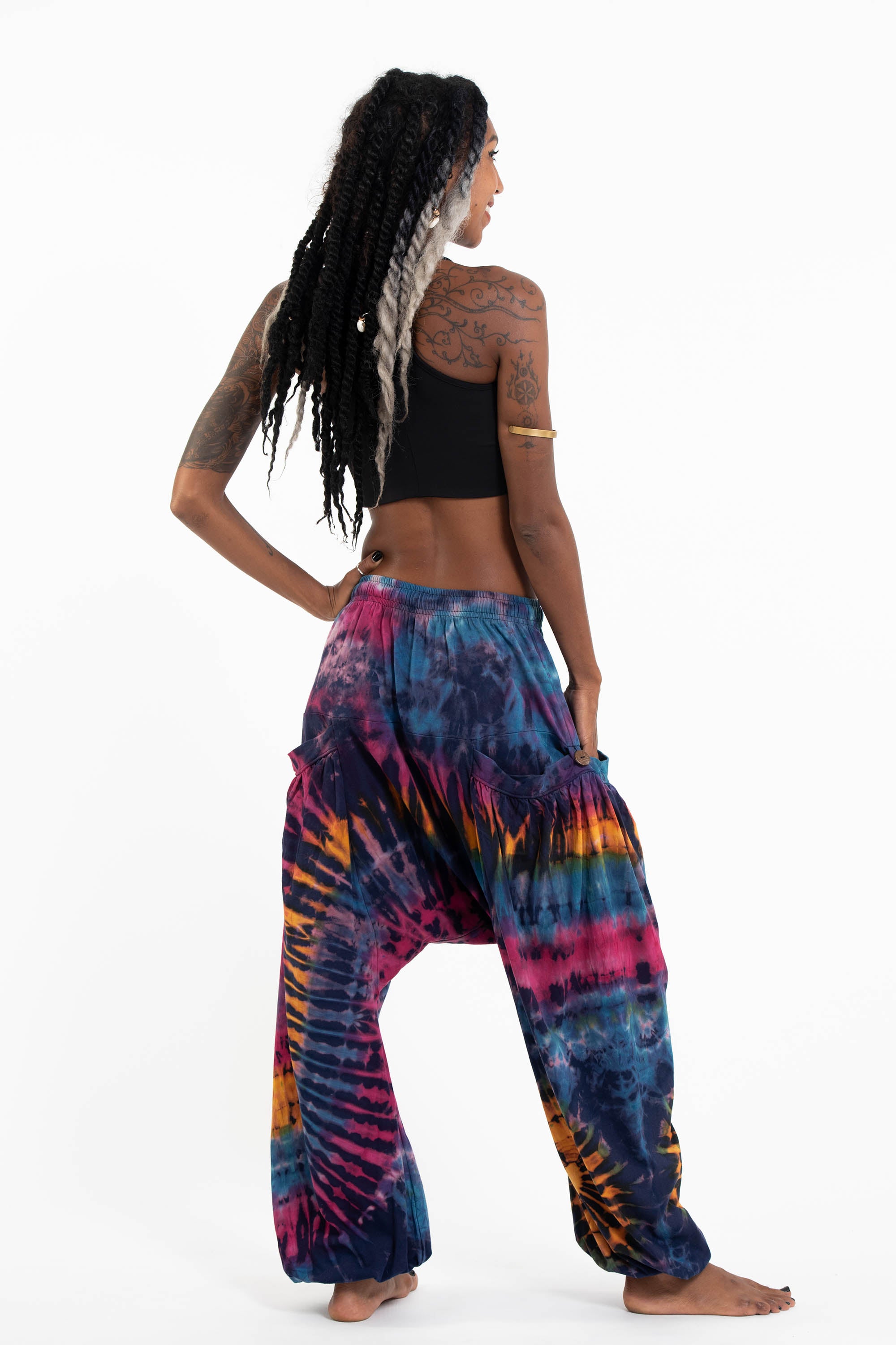 Tie Dye Cotton Women Harem Pants in Blue Pink