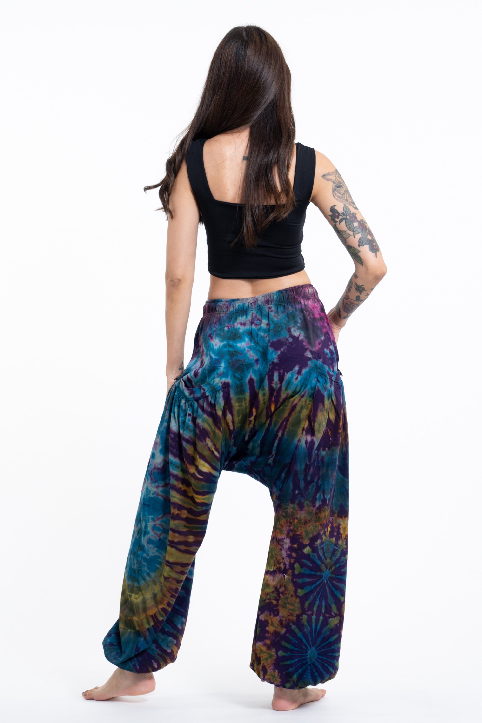 Tie Dye Cotton Women Harem Pants in Blue Purple