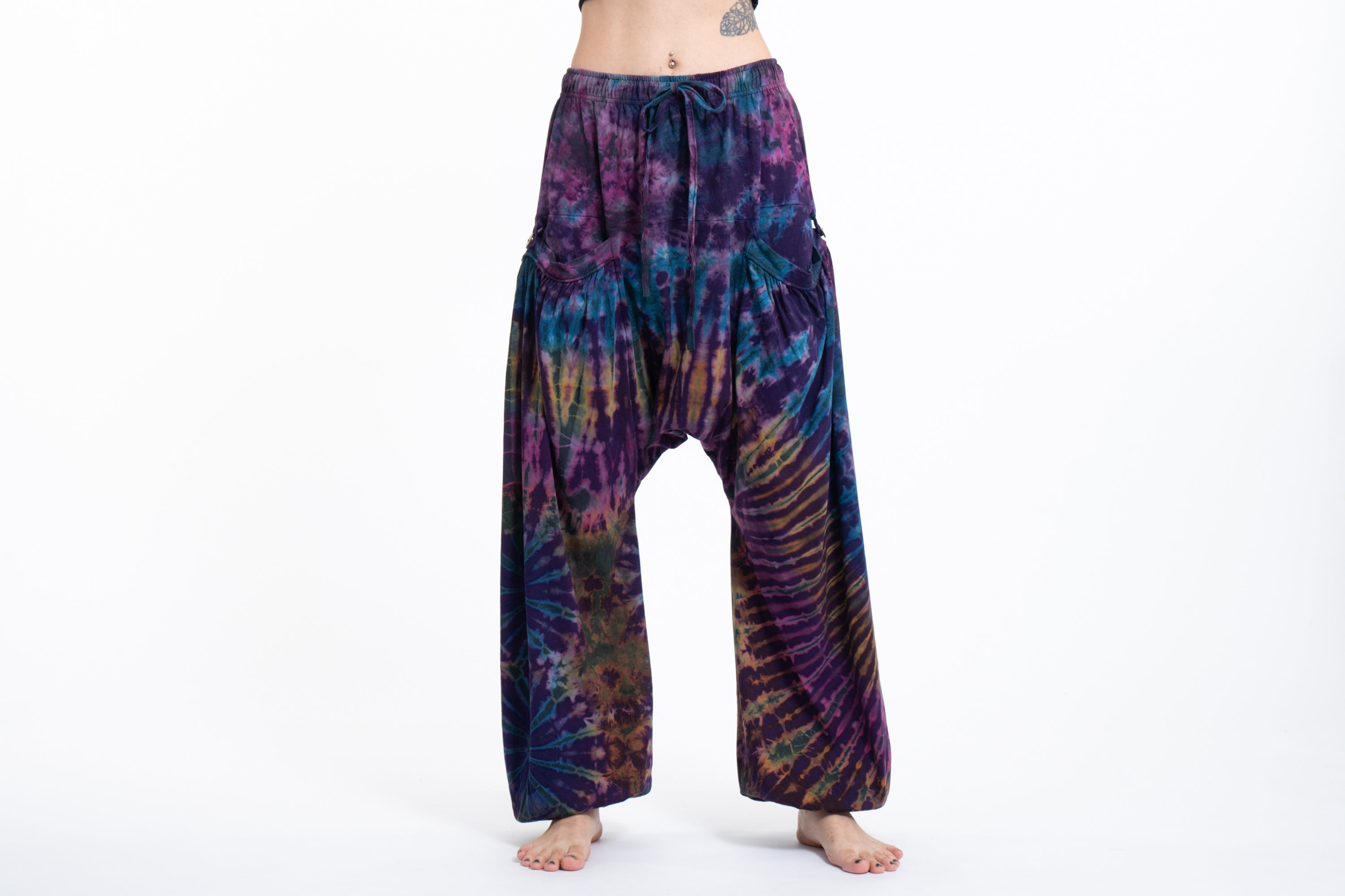 Tie Dye Cotton Women Harem Pants in Blue Purple