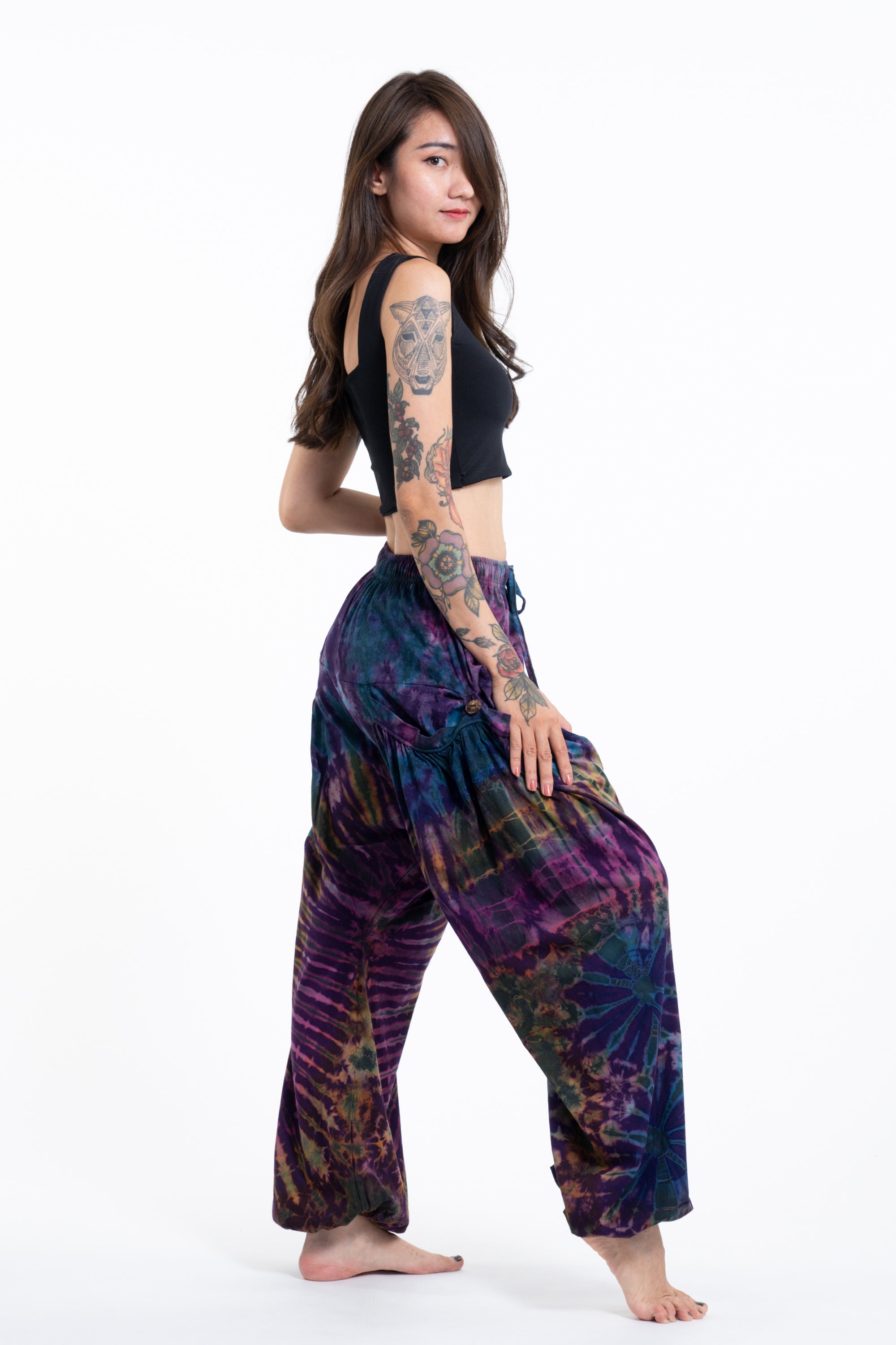 Tie Dye Cotton Women Harem Pants in Blue Purple